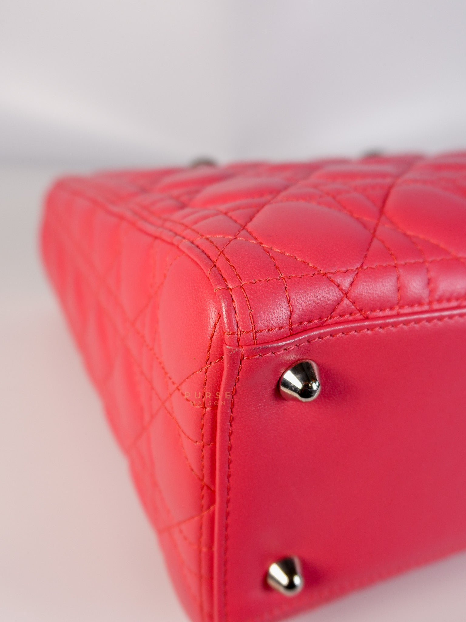 Lady Dior Large Coral Pink Cannage Lambskin Leather in Silver Hardware | Purse Maison Luxury Bags Shop