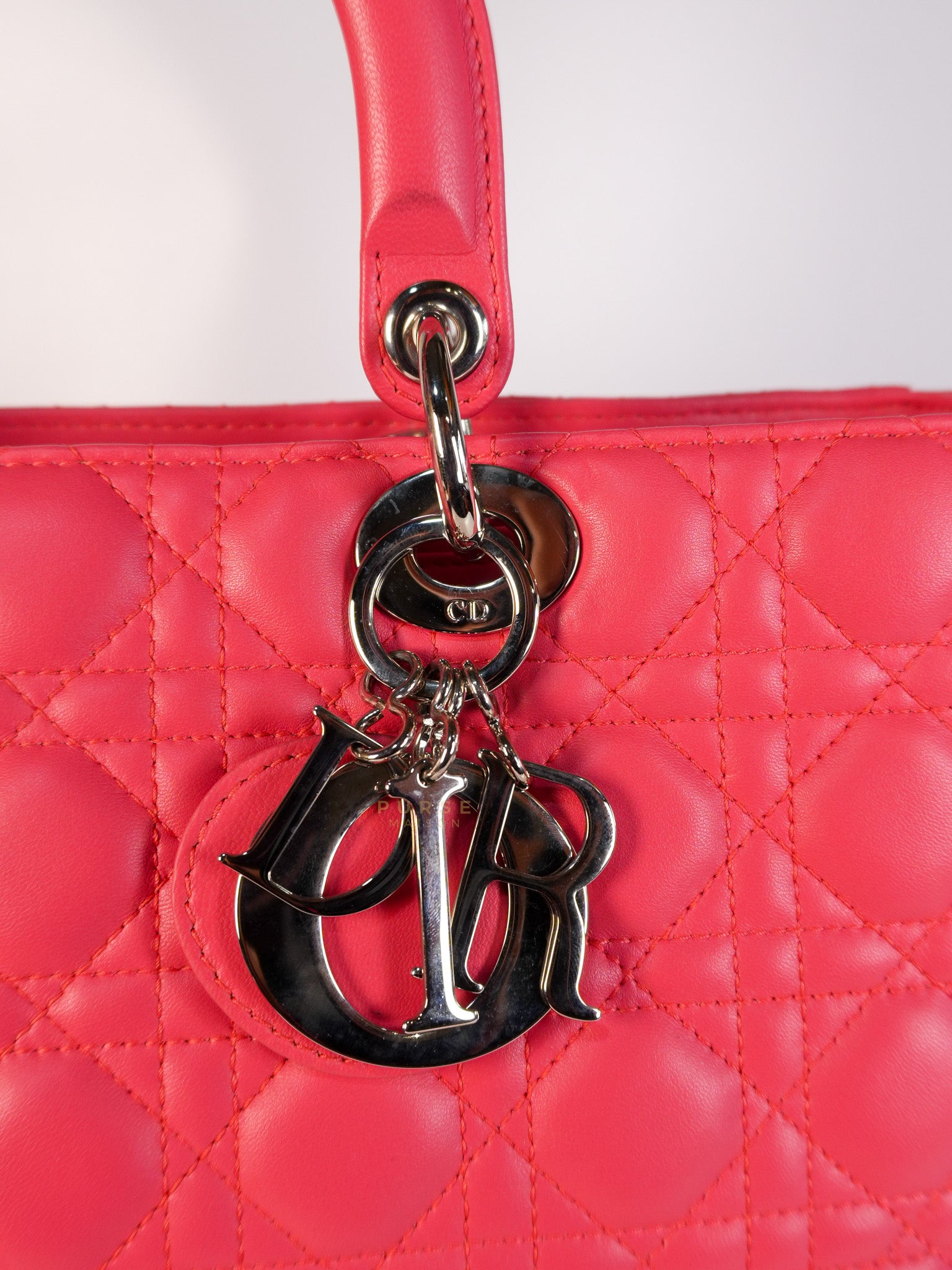 Lady Dior Large Coral Pink Cannage Lambskin Leather in Silver Hardware | Purse Maison Luxury Bags Shop