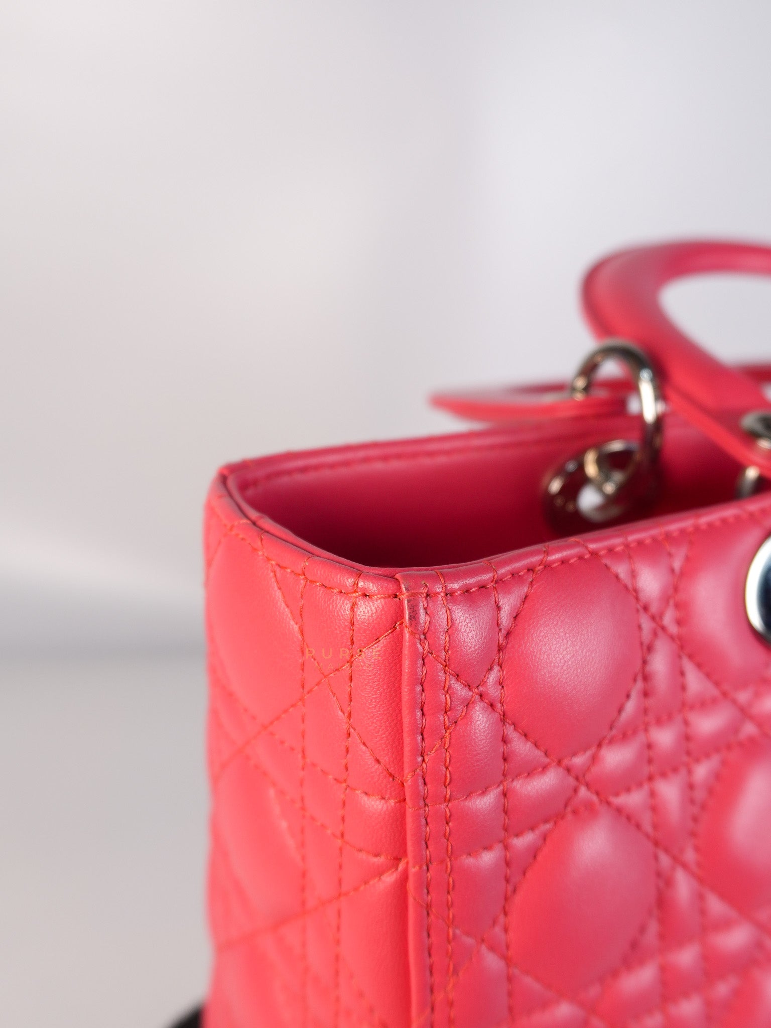 Lady Dior Large Coral Pink Cannage Lambskin Leather in Silver Hardware | Purse Maison Luxury Bags Shop