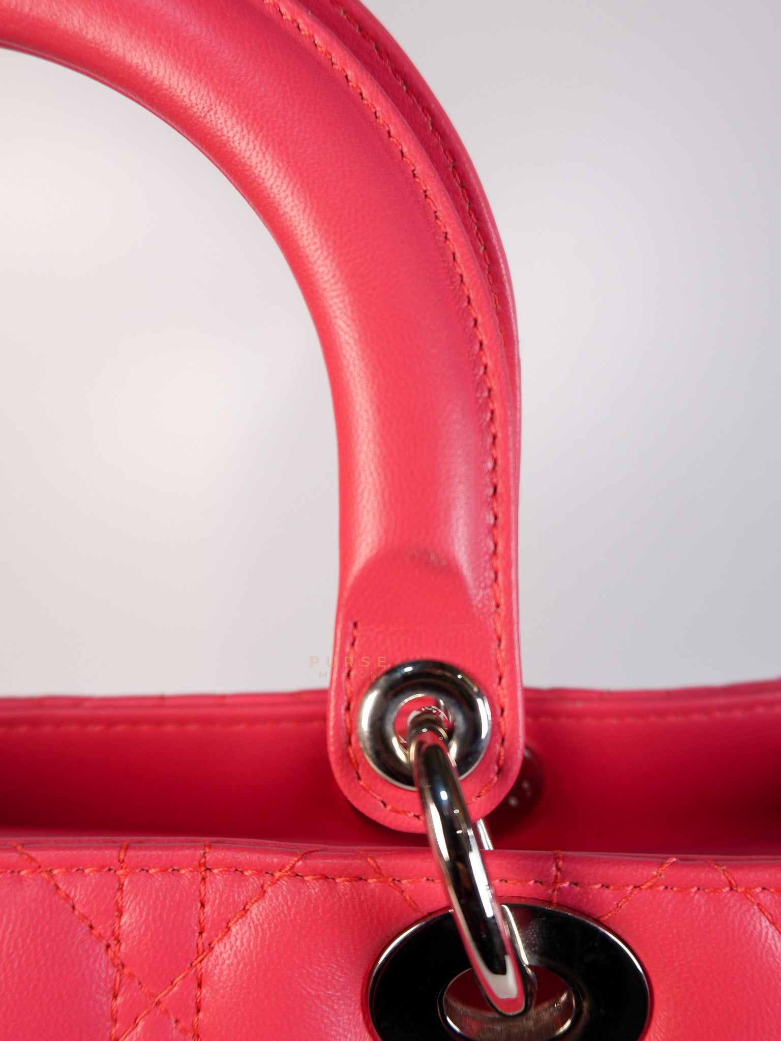 Lady Dior Large Coral Pink Cannage Lambskin Leather in Silver Hardware | Purse Maison Luxury Bags Shop