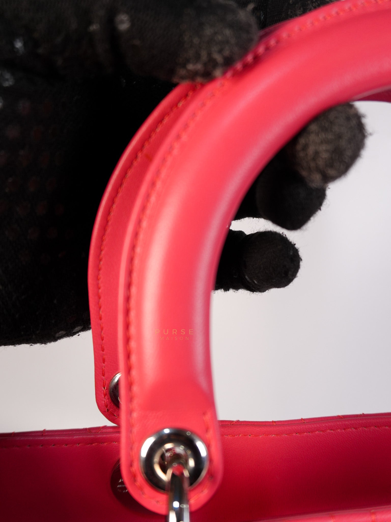 Lady Dior Large Coral Pink Cannage Lambskin Leather in Silver Hardware | Purse Maison Luxury Bags Shop