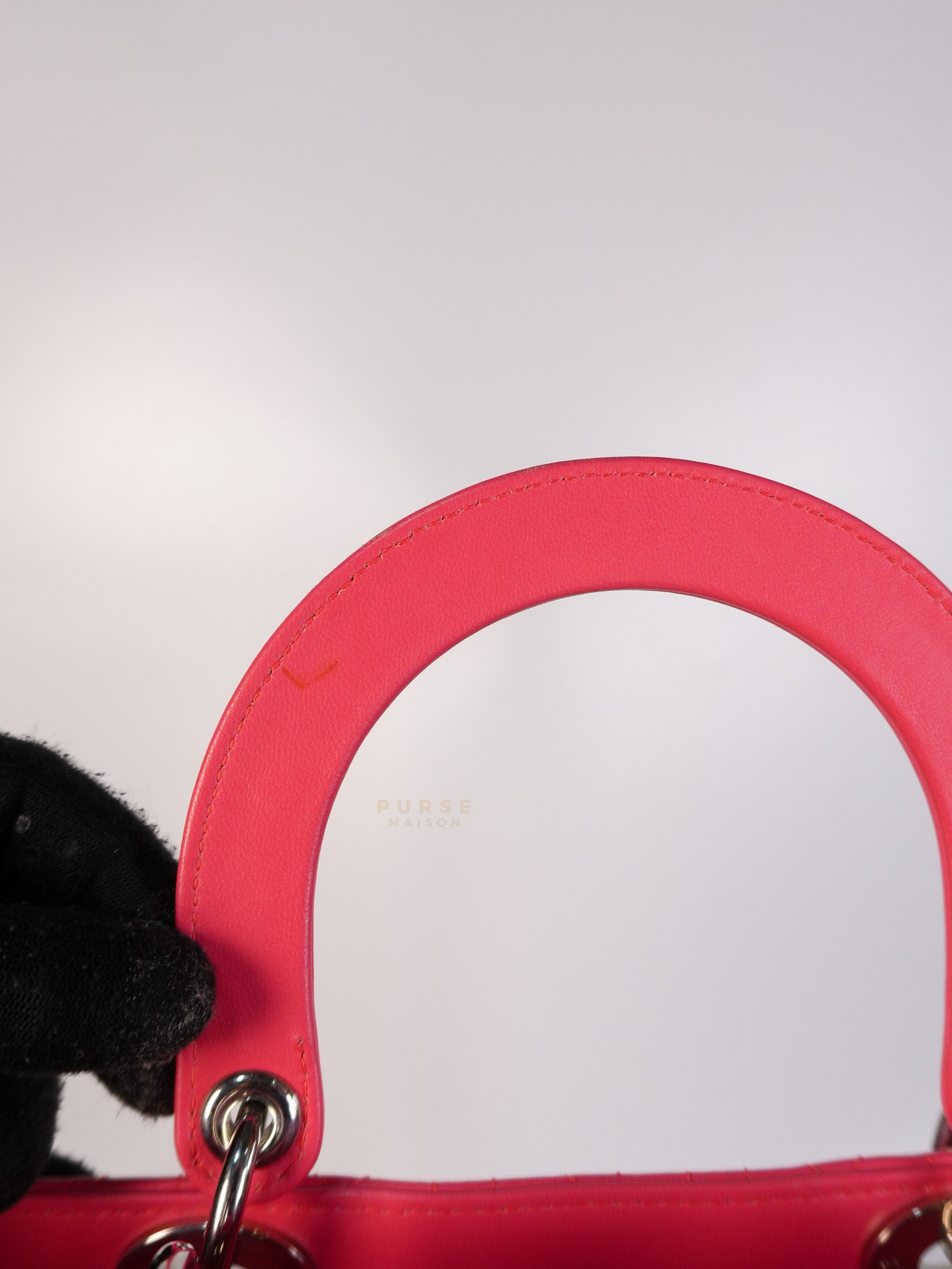 Lady Dior Large Coral Pink Cannage Lambskin Leather in Silver Hardware | Purse Maison Luxury Bags Shop