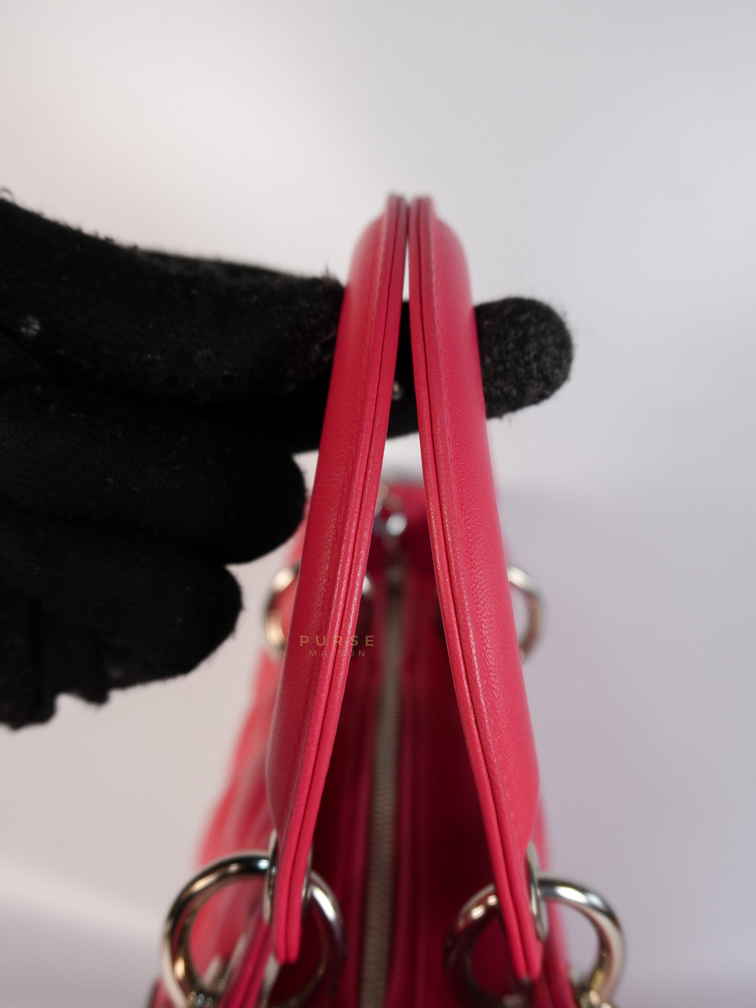 Lady Dior Large Coral Pink Cannage Lambskin Leather in Silver Hardware | Purse Maison Luxury Bags Shop