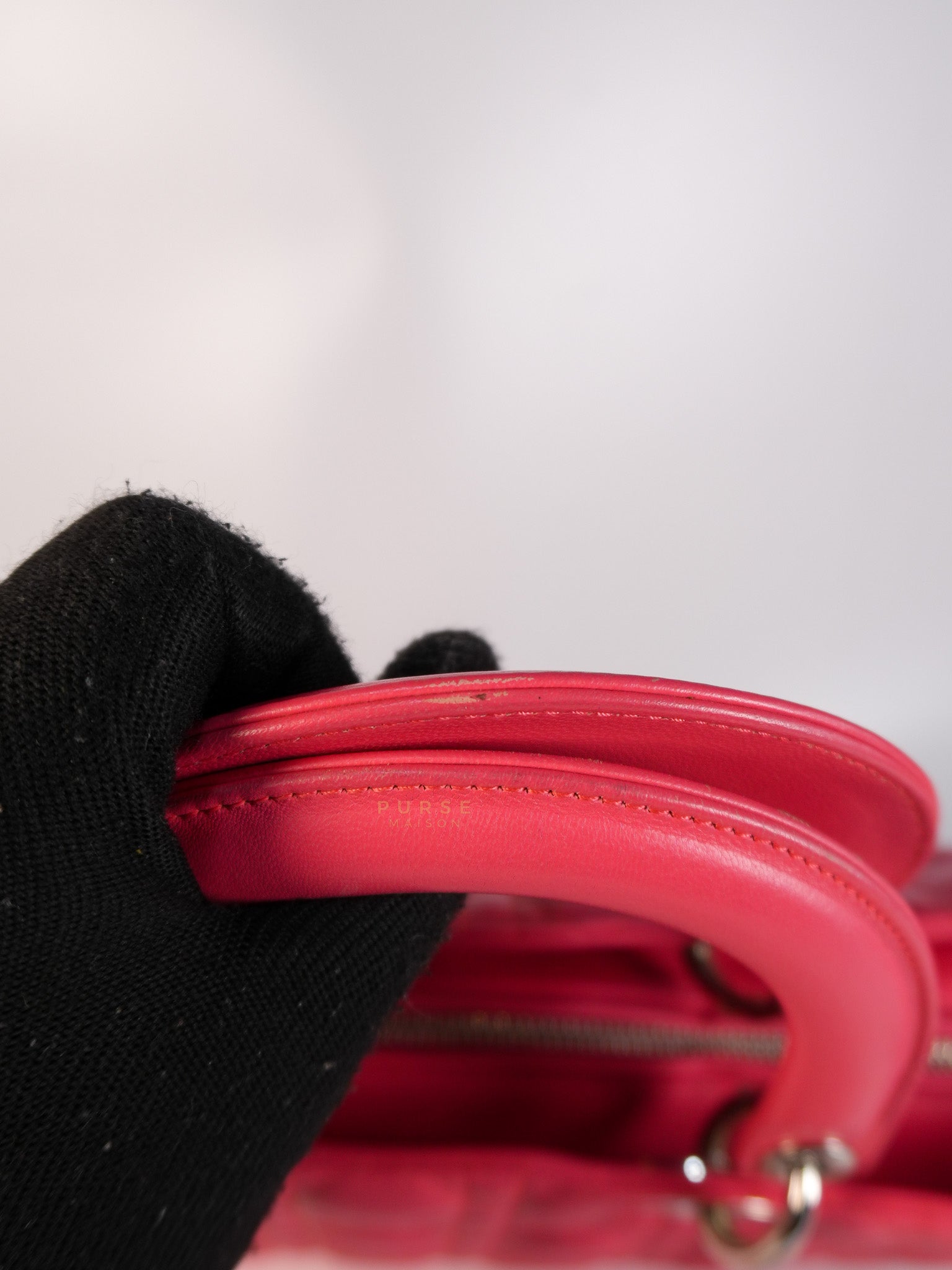 Lady Dior Large Coral Pink Cannage Lambskin Leather in Silver Hardware | Purse Maison Luxury Bags Shop