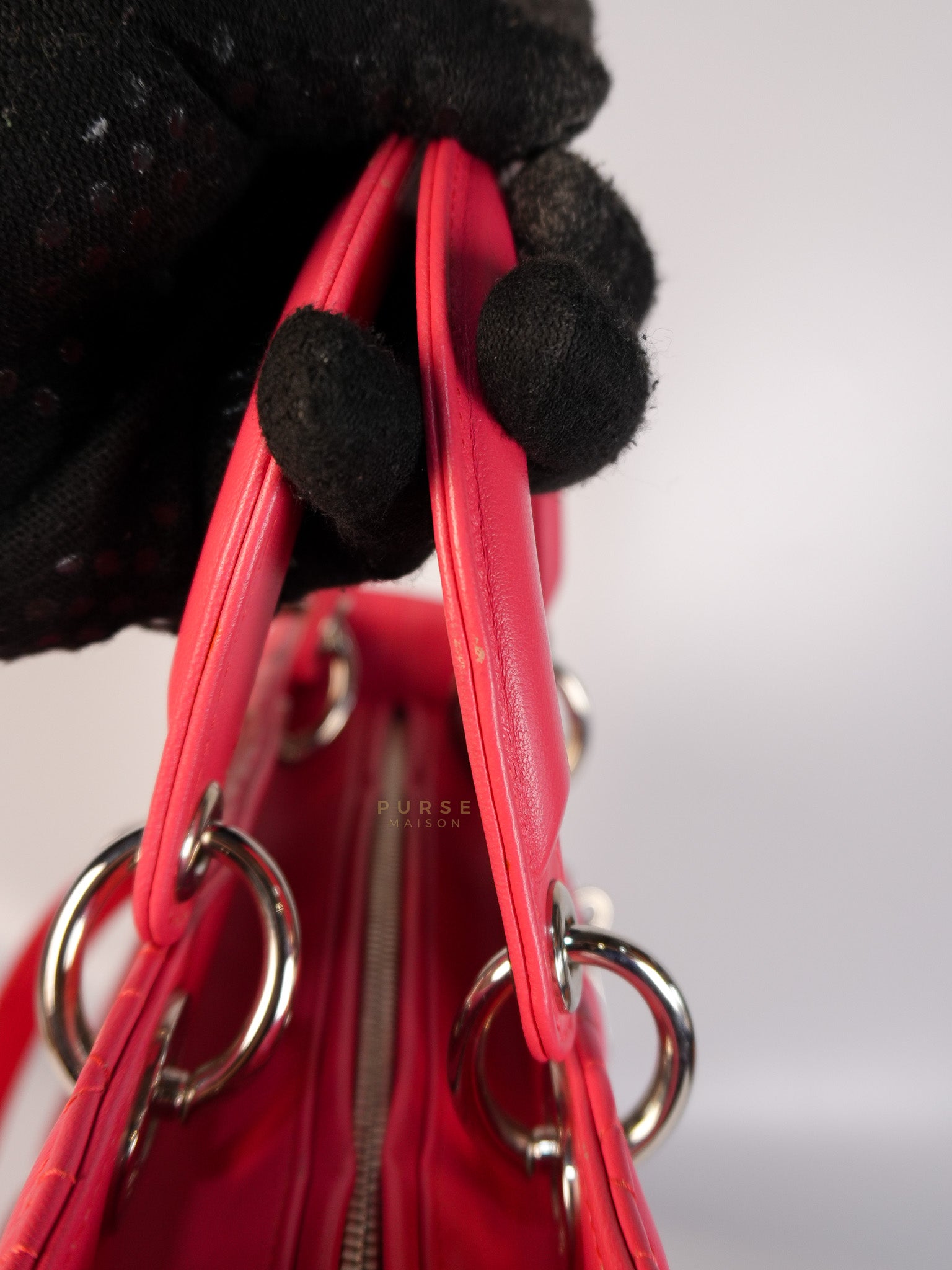 Lady Dior Large Coral Pink Cannage Lambskin Leather in Silver Hardware | Purse Maison Luxury Bags Shop