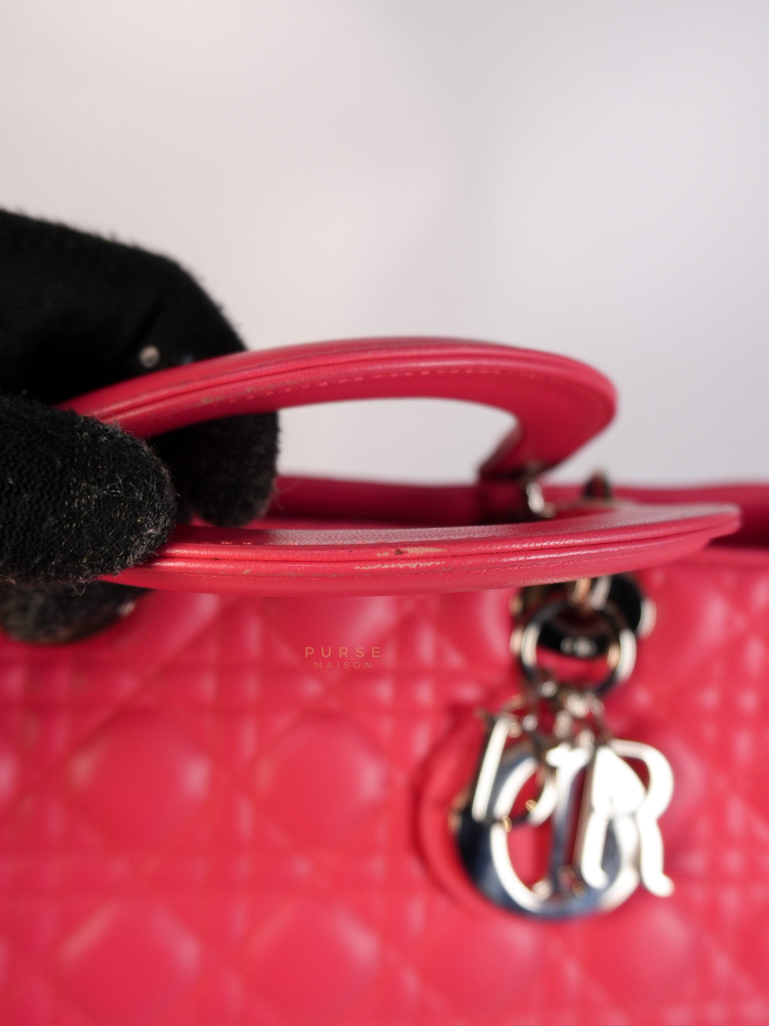 Lady Dior Large Coral Pink Cannage Lambskin Leather in Silver Hardware | Purse Maison Luxury Bags Shop