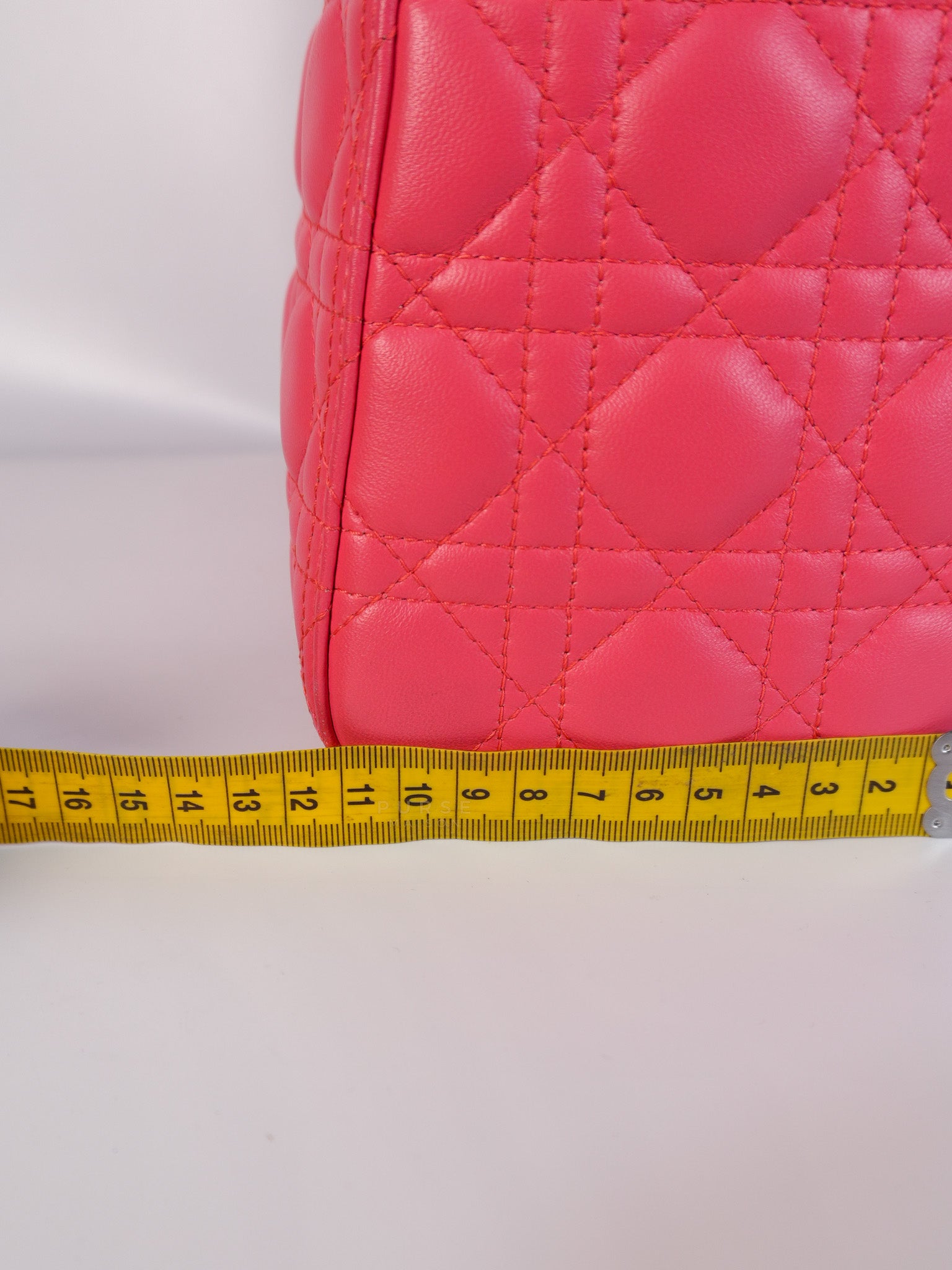 Lady Dior Large Coral Pink Cannage Lambskin Leather in Silver Hardware | Purse Maison Luxury Bags Shop