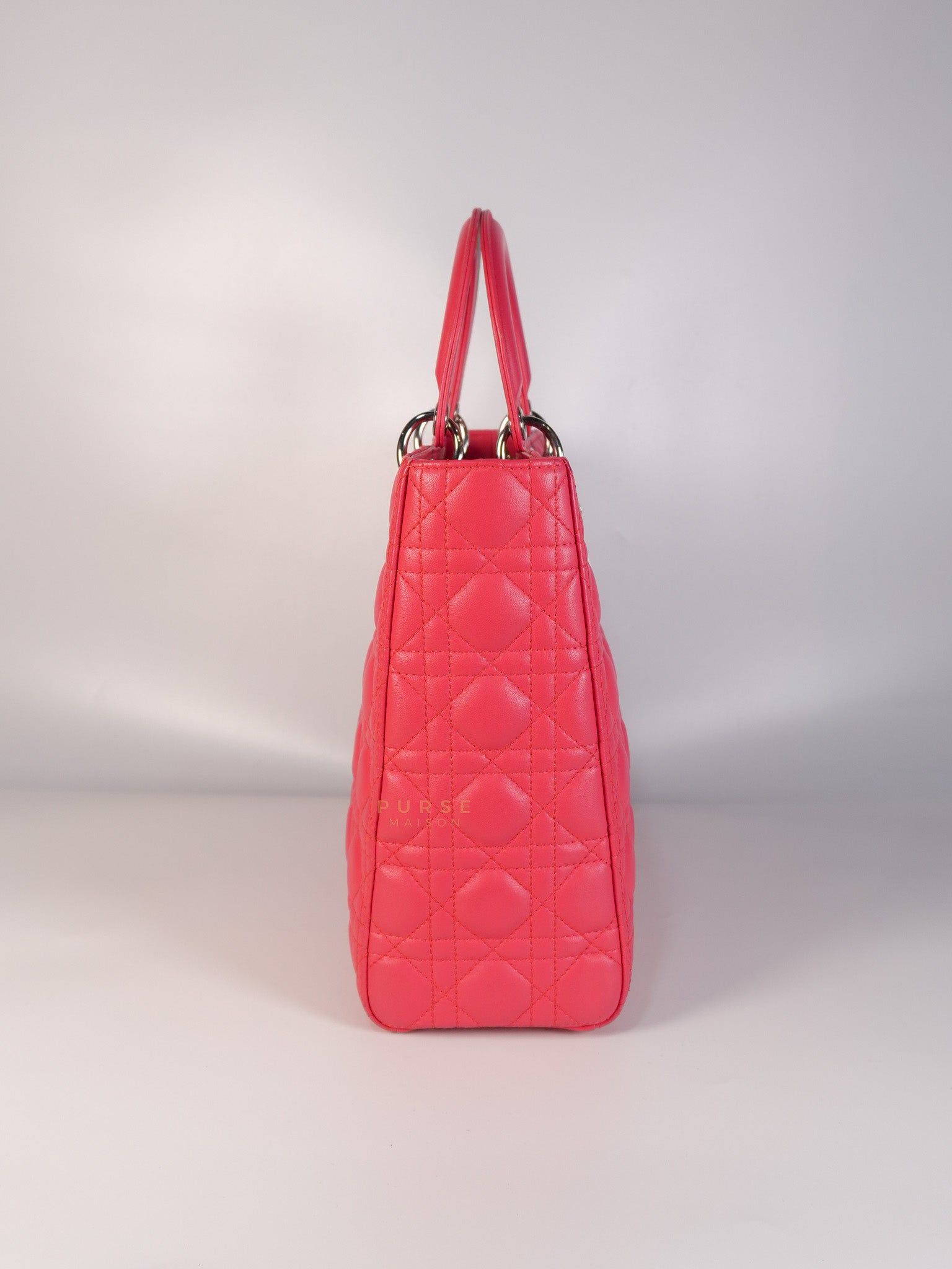 Lady Dior Large Coral Pink Cannage Lambskin Leather in Silver Hardware | Purse Maison Luxury Bags Shop