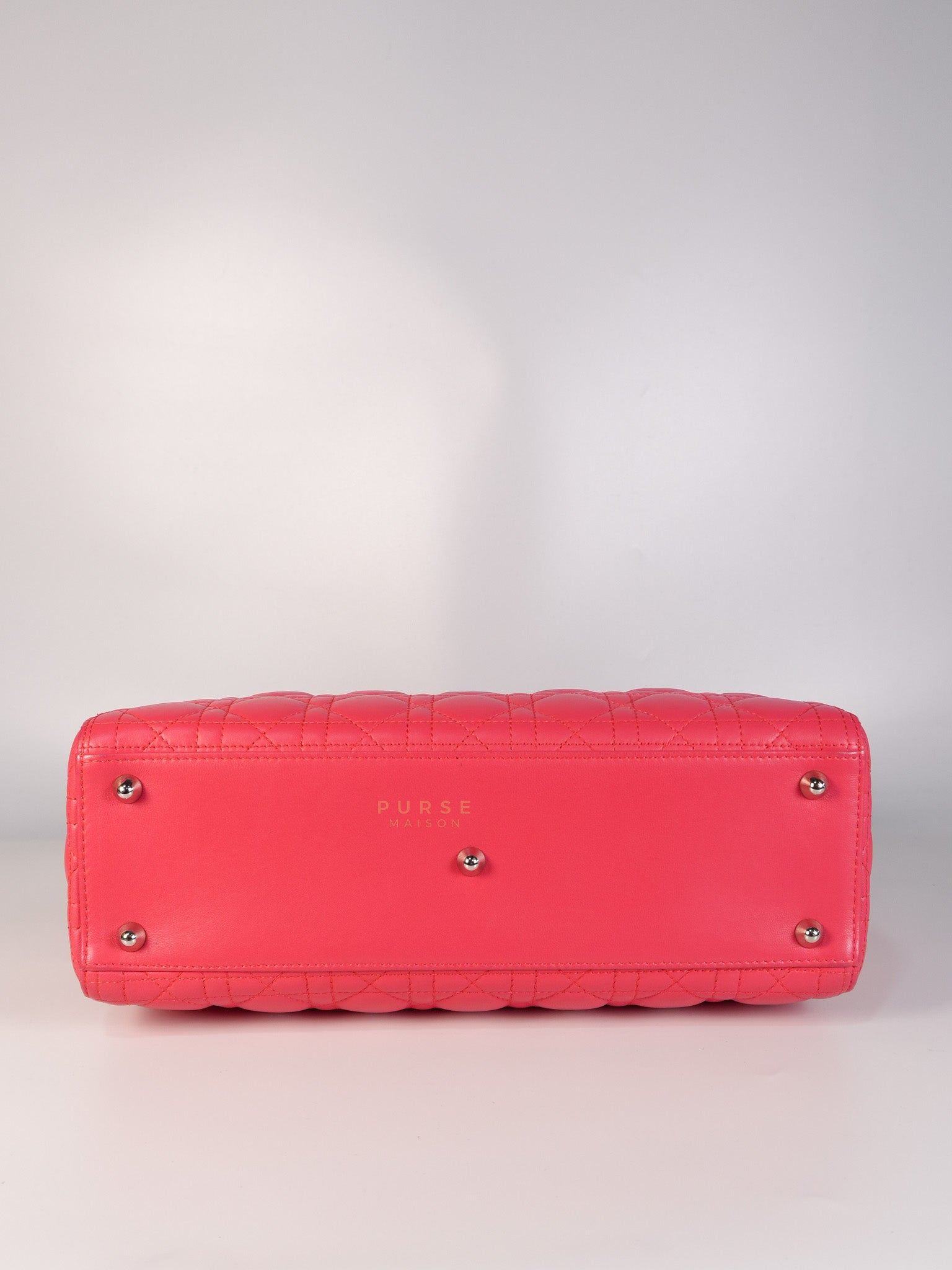 Lady Dior Large Coral Pink Cannage Lambskin Leather in Silver Hardware | Purse Maison Luxury Bags Shop