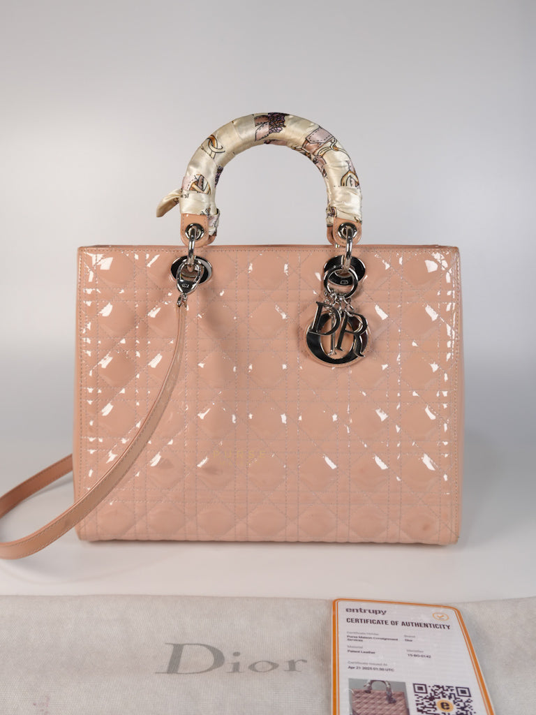 Lady Dior Large Light Pink Cannage Patent Leather | Purse Maison Luxury Bags Shop