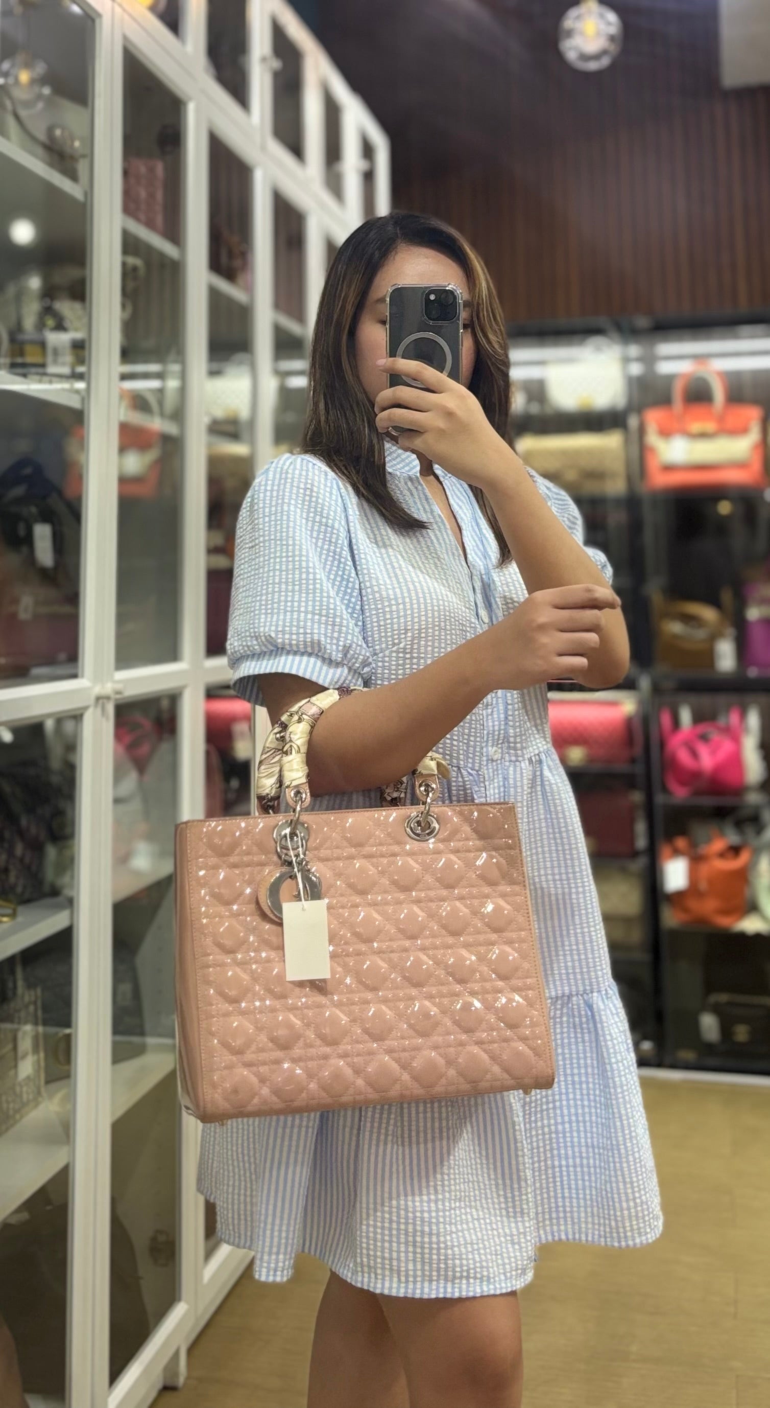 Lady Dior Large Light Pink Cannage Patent Leather | Purse Maison Luxury Bags Shop