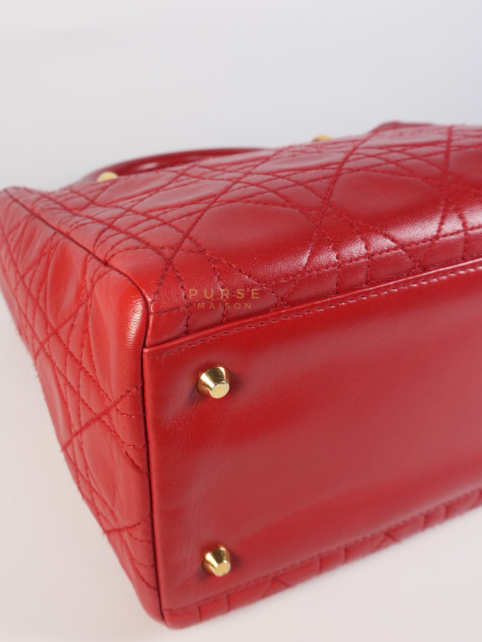 Lady Dior Medium In Red Quilted Lambskin Leather & Gold Hardware | Purse Maison Luxury Bags Shop