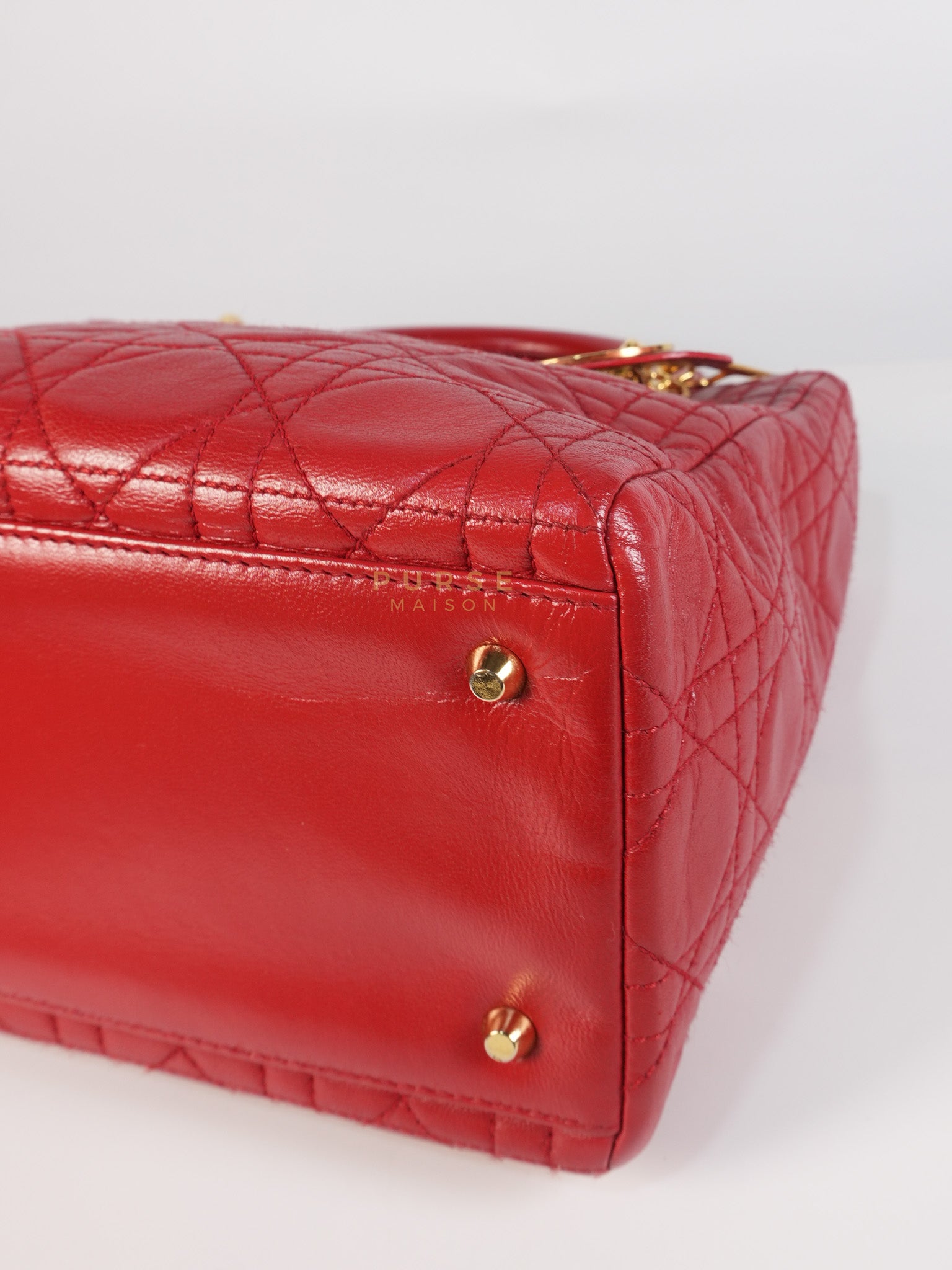 Lady Dior Medium In Red Quilted Lambskin Leather & Gold Hardware | Purse Maison Luxury Bags Shop