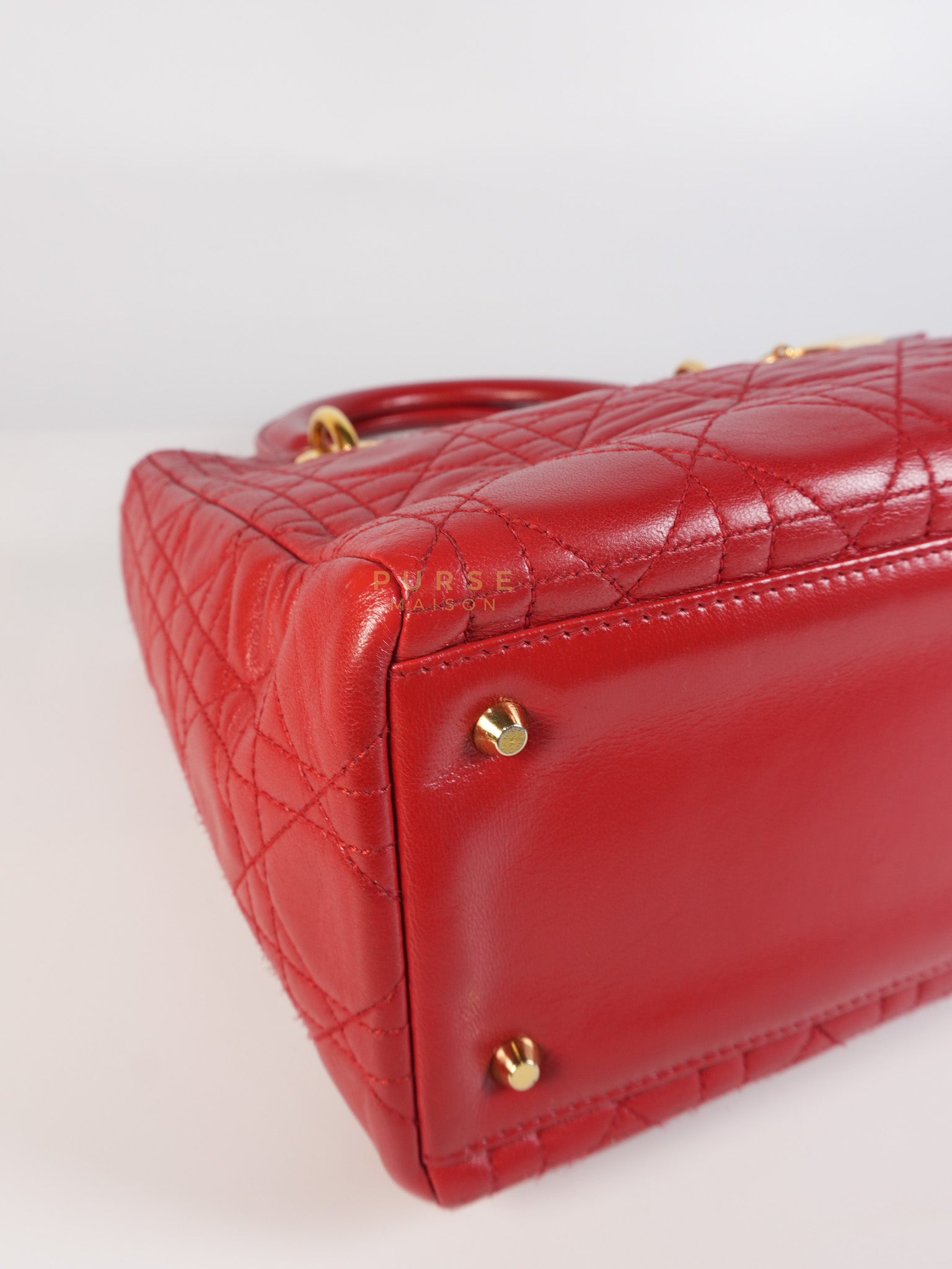 Lady Dior Medium In Red Quilted Lambskin Leather & Gold Hardware | Purse Maison Luxury Bags Shop