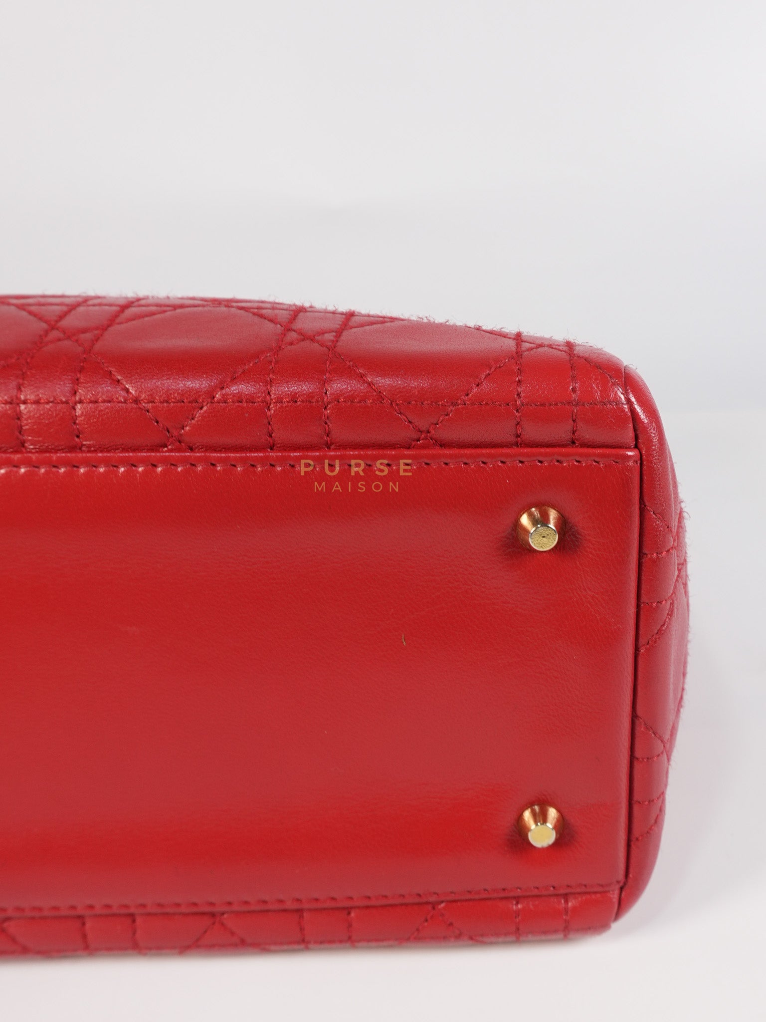 Lady Dior Medium In Red Quilted Lambskin Leather & Gold Hardware | Purse Maison Luxury Bags Shop