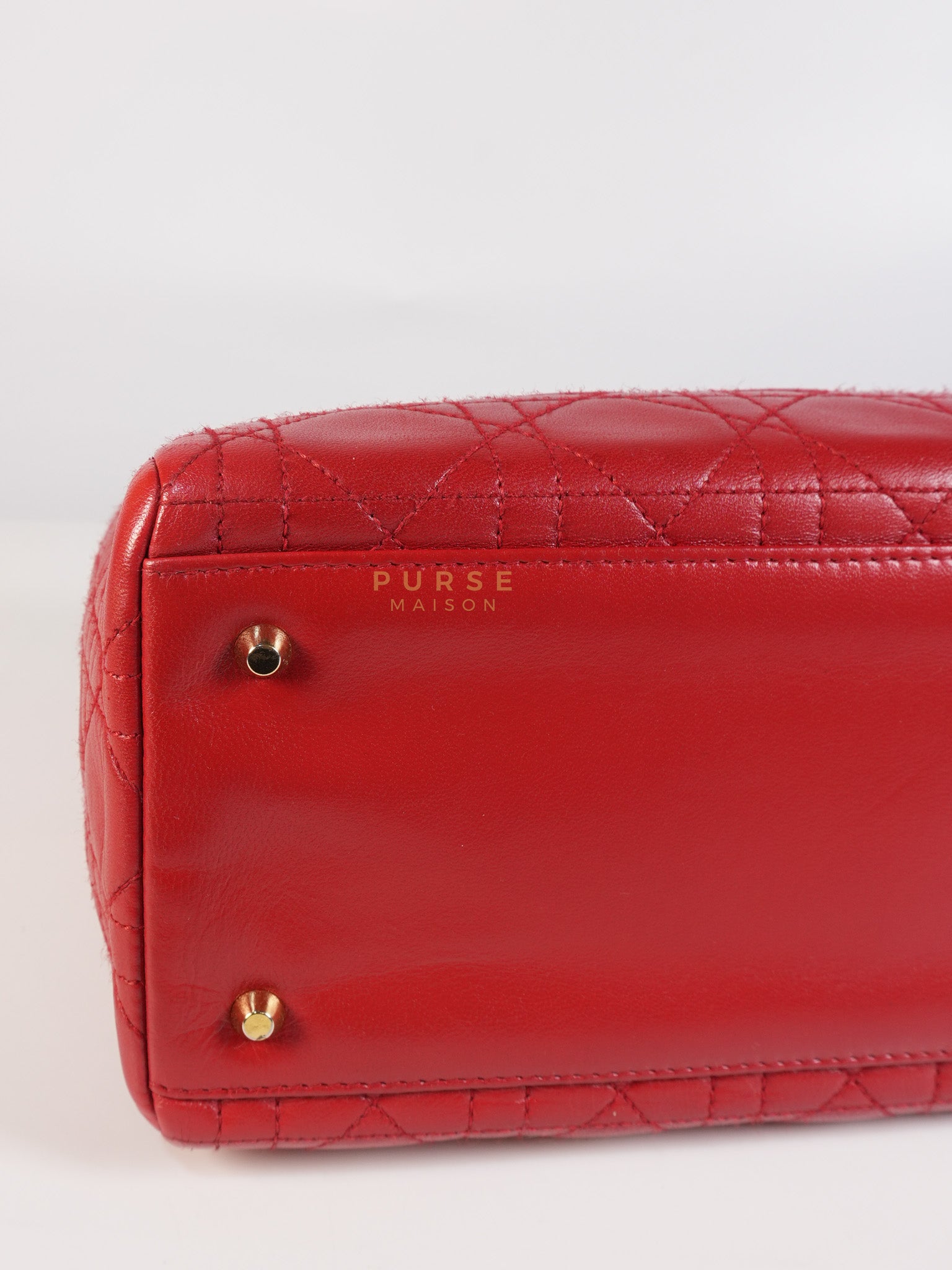 Lady Dior Medium In Red Quilted Lambskin Leather & Gold Hardware | Purse Maison Luxury Bags Shop
