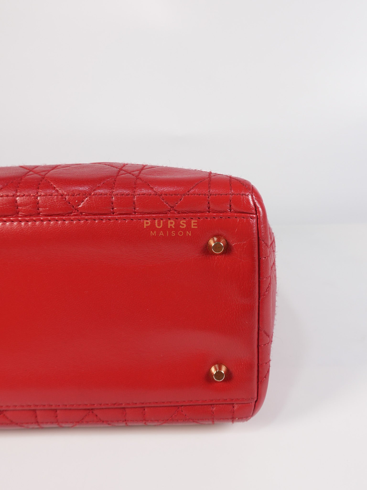 Lady Dior Medium In Red Quilted Lambskin Leather & Gold Hardware | Purse Maison Luxury Bags Shop