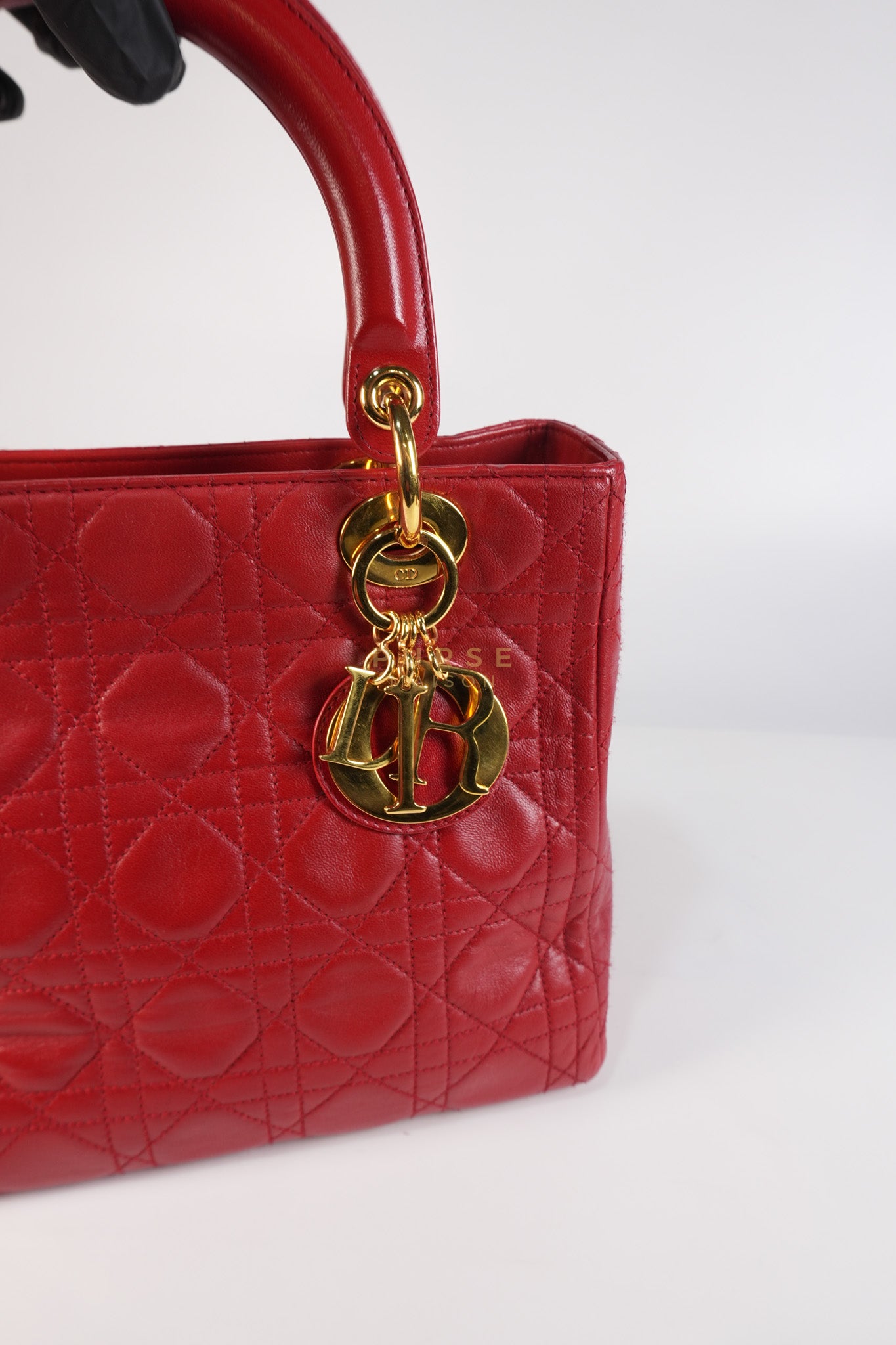 Lady Dior Medium In Red Quilted Lambskin Leather & Gold Hardware | Purse Maison Luxury Bags Shop