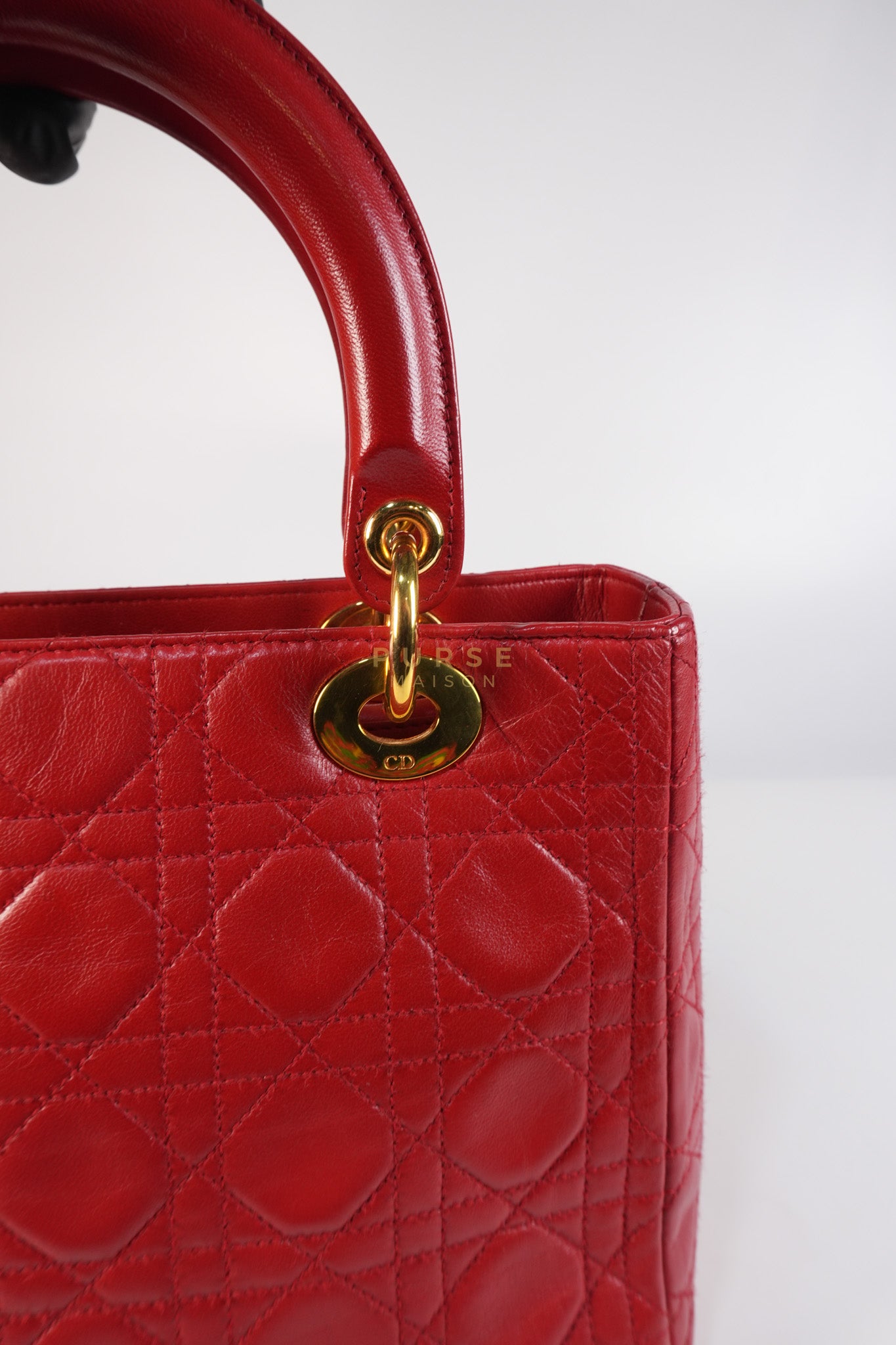 Lady Dior Medium In Red Quilted Lambskin Leather & Gold Hardware | Purse Maison Luxury Bags Shop