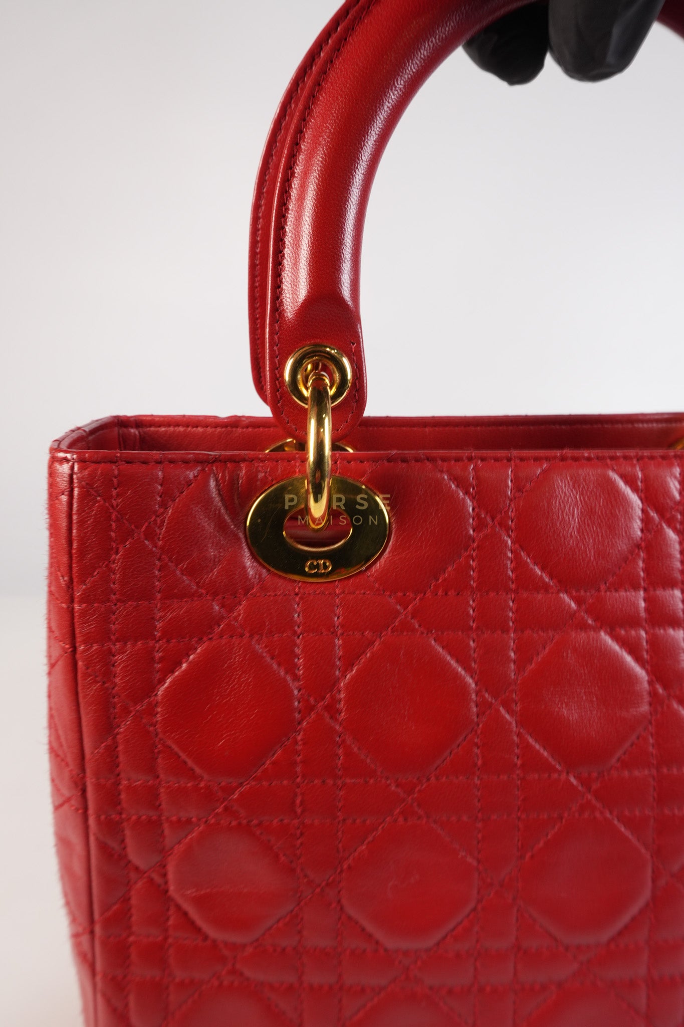 Lady Dior Medium In Red Quilted Lambskin Leather & Gold Hardware | Purse Maison Luxury Bags Shop