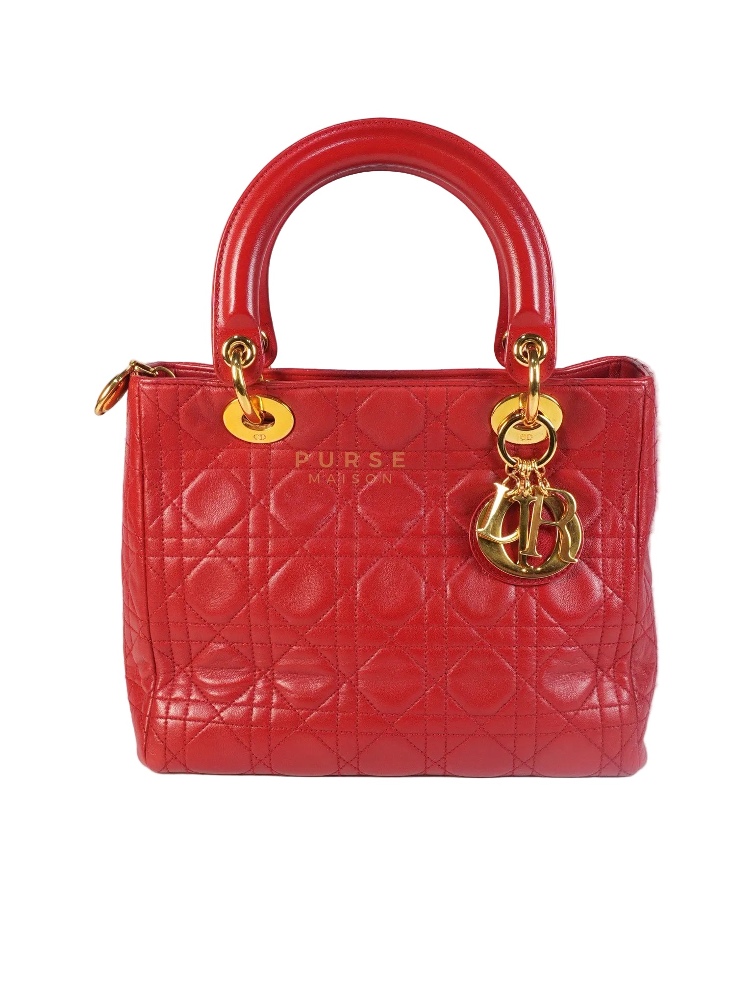 Lady Dior Medium In Red Quilted Lambskin Leather & Gold Hardware | Purse Maison Luxury Bags Shop