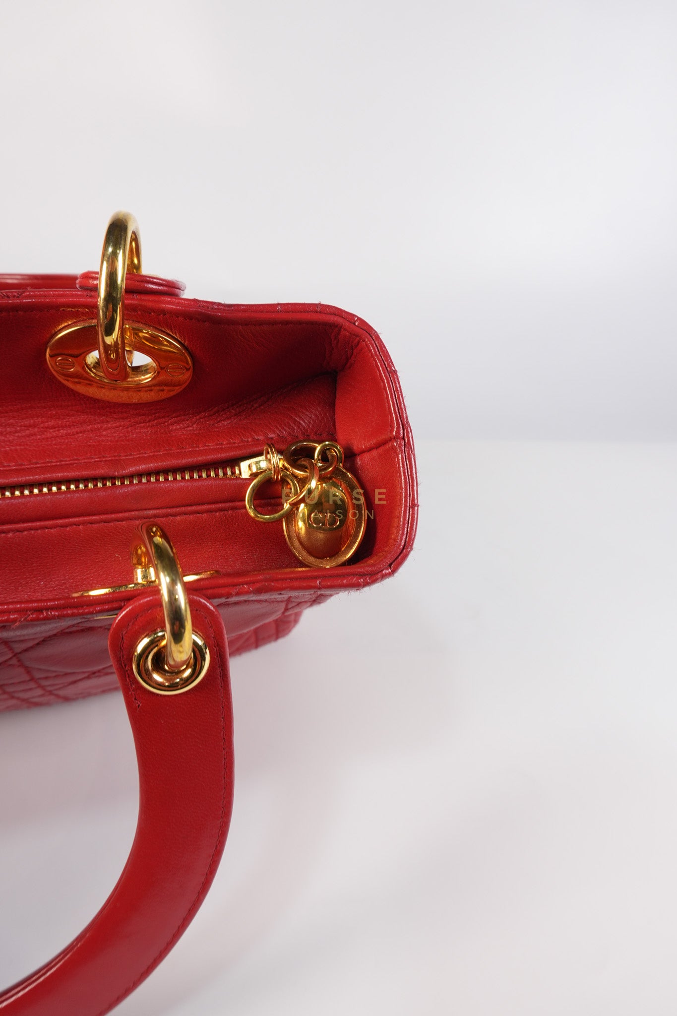 Lady Dior Medium In Red Quilted Lambskin Leather & Gold Hardware | Purse Maison Luxury Bags Shop