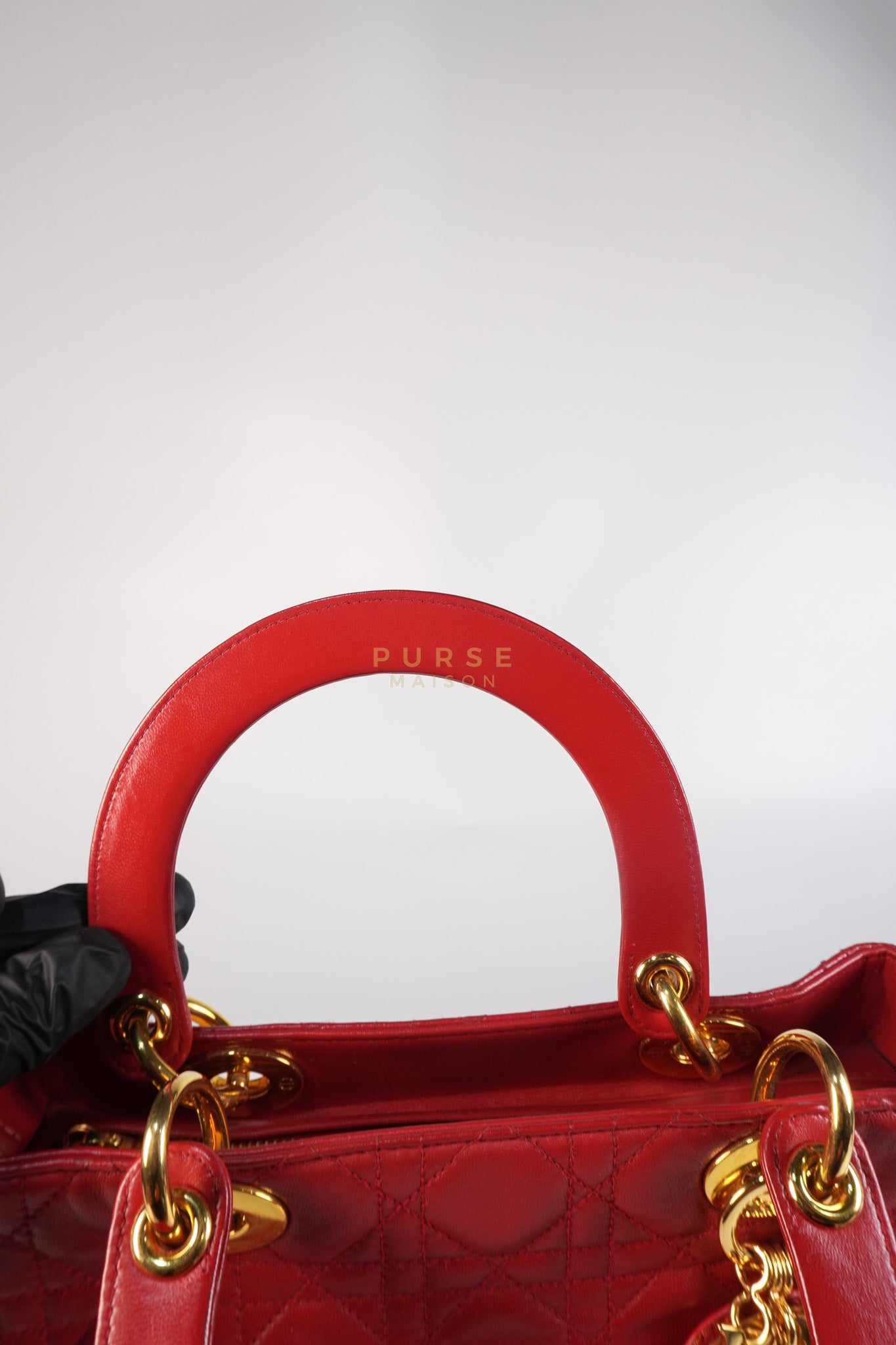 Lady Dior Medium In Red Quilted Lambskin Leather & Gold Hardware | Purse Maison Luxury Bags Shop