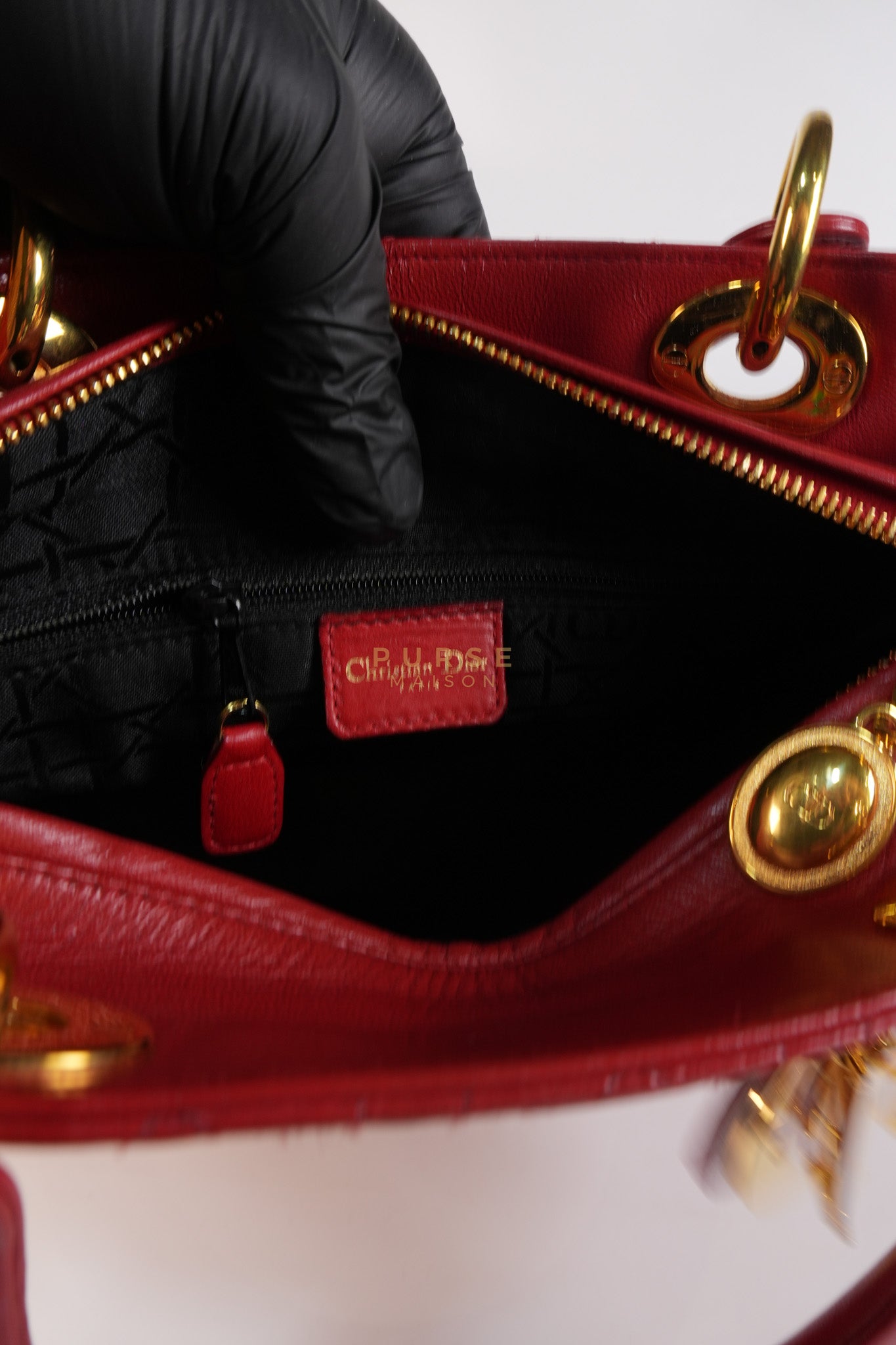 Lady Dior Medium In Red Quilted Lambskin Leather & Gold Hardware | Purse Maison Luxury Bags Shop