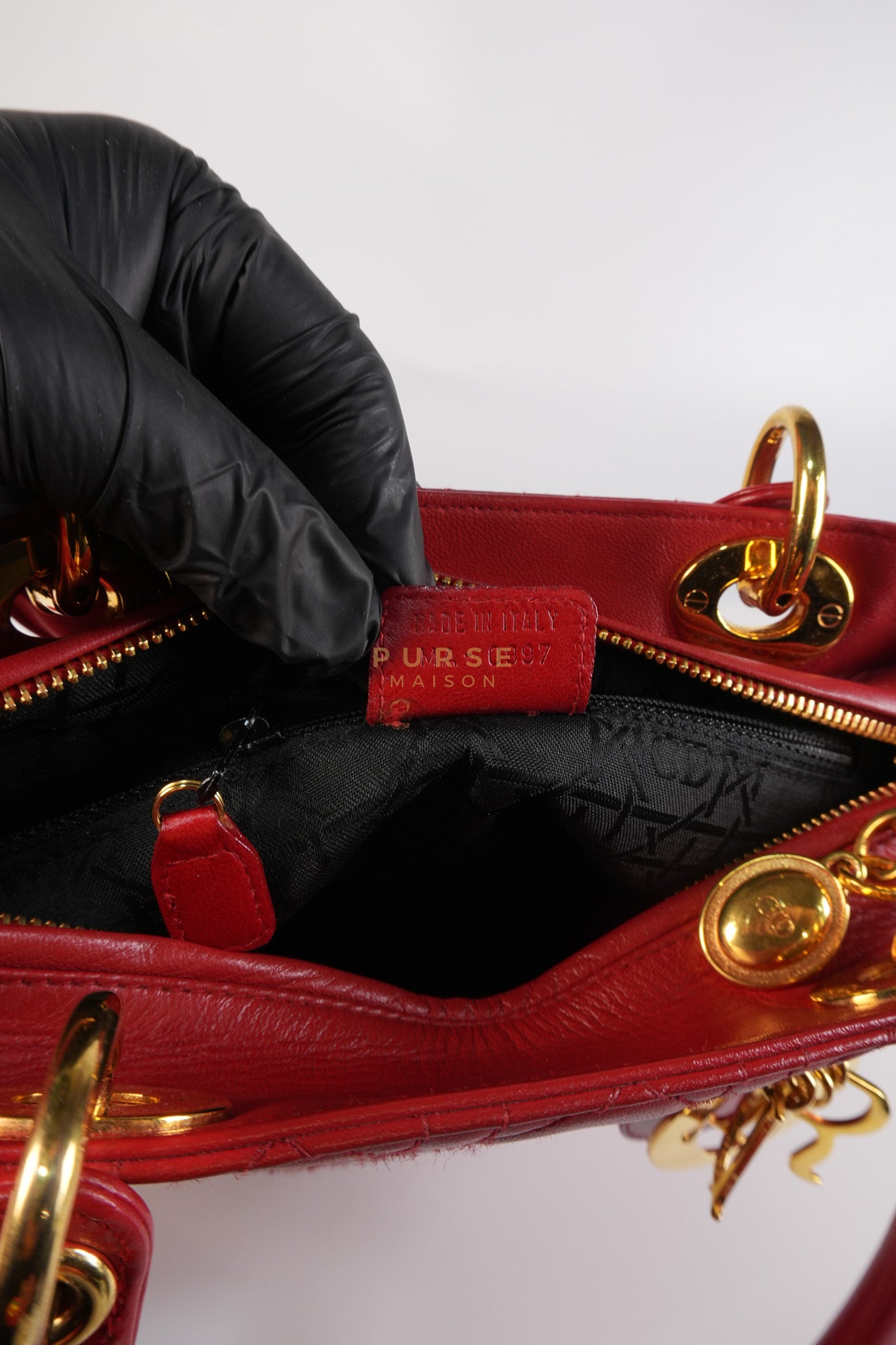 Lady Dior Medium In Red Quilted Lambskin Leather & Gold Hardware | Purse Maison Luxury Bags Shop