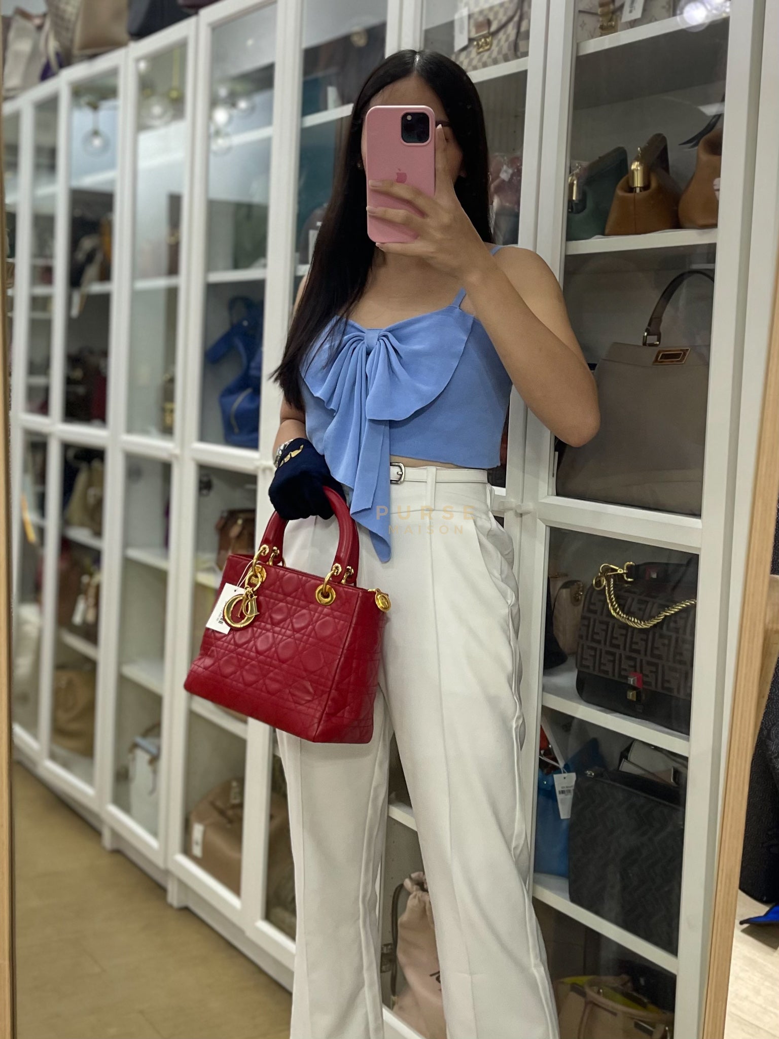 Lady Dior Medium In Red Quilted Lambskin Leather & Gold Hardware | Purse Maison Luxury Bags Shop