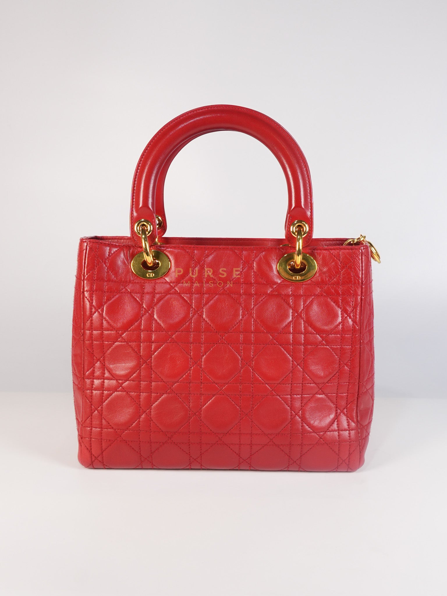 Lady Dior Medium In Red Quilted Lambskin Leather & Gold Hardware | Purse Maison Luxury Bags Shop