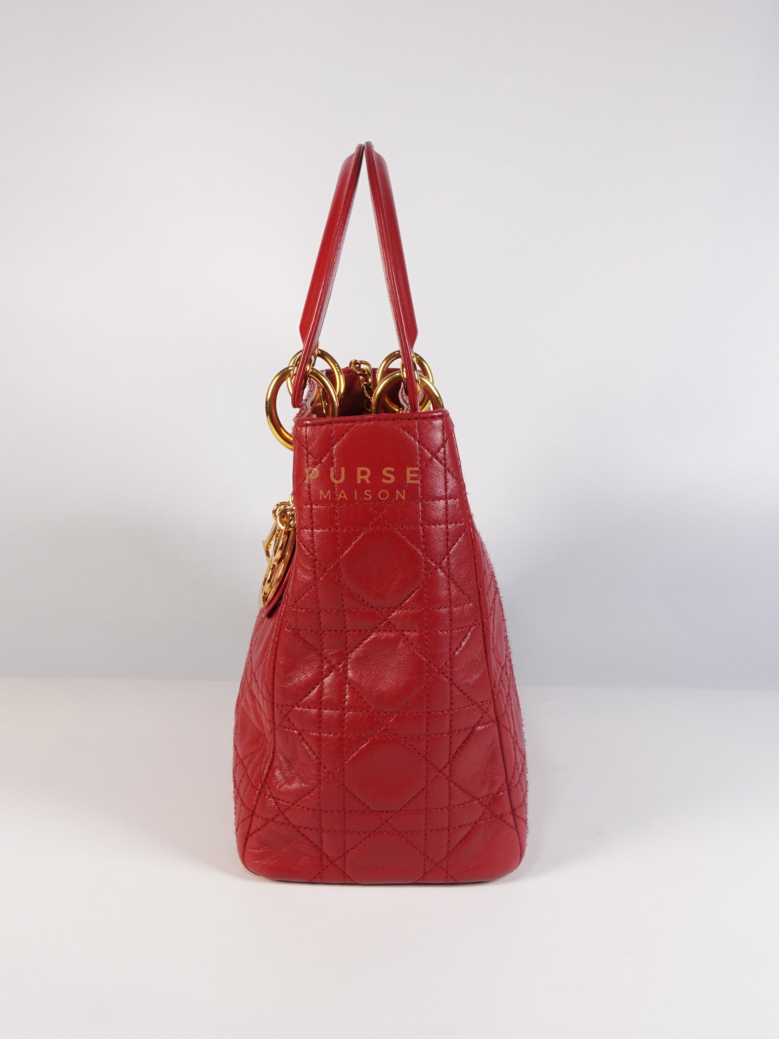Lady Dior Medium In Red Quilted Lambskin Leather & Gold Hardware | Purse Maison Luxury Bags Shop