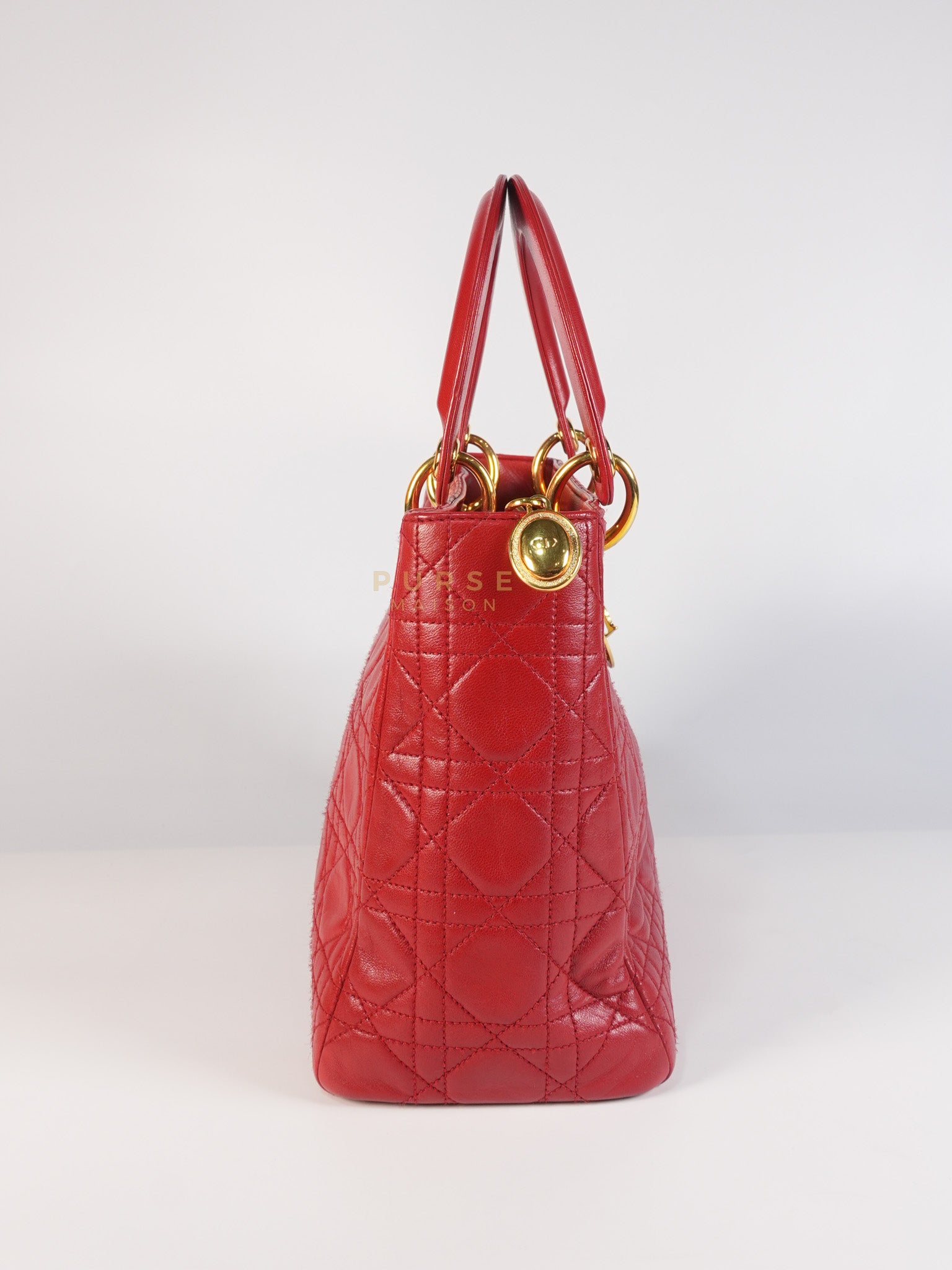 Lady Dior Medium In Red Quilted Lambskin Leather & Gold Hardware | Purse Maison Luxury Bags Shop