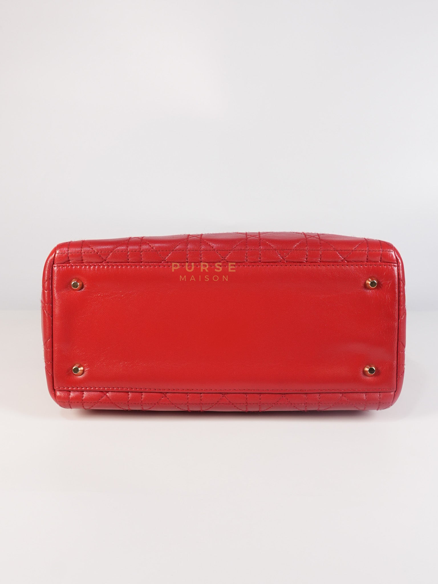 Lady Dior Medium In Red Quilted Lambskin Leather & Gold Hardware | Purse Maison Luxury Bags Shop
