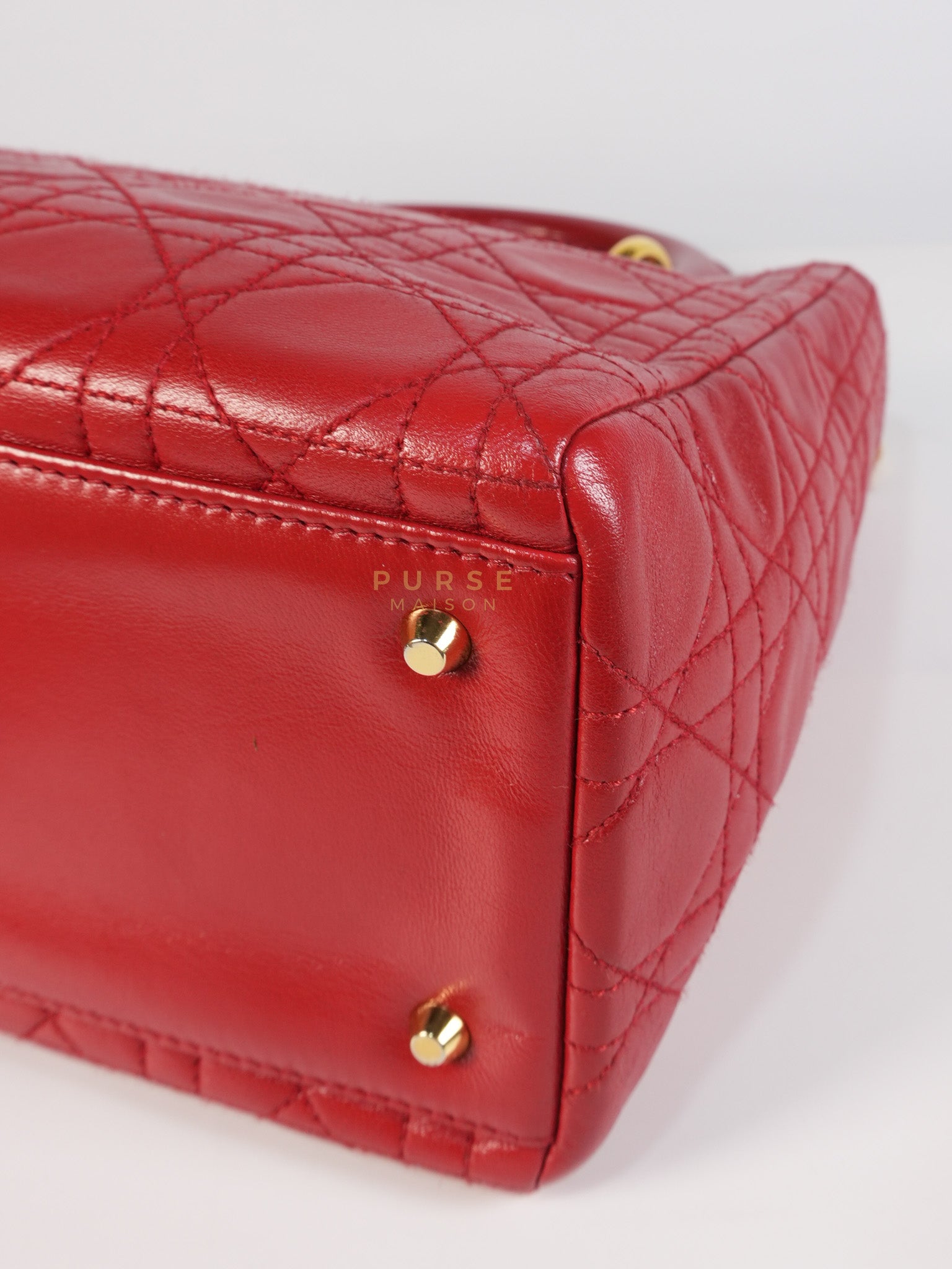 Lady Dior Medium In Red Quilted Lambskin Leather & Gold Hardware | Purse Maison Luxury Bags Shop