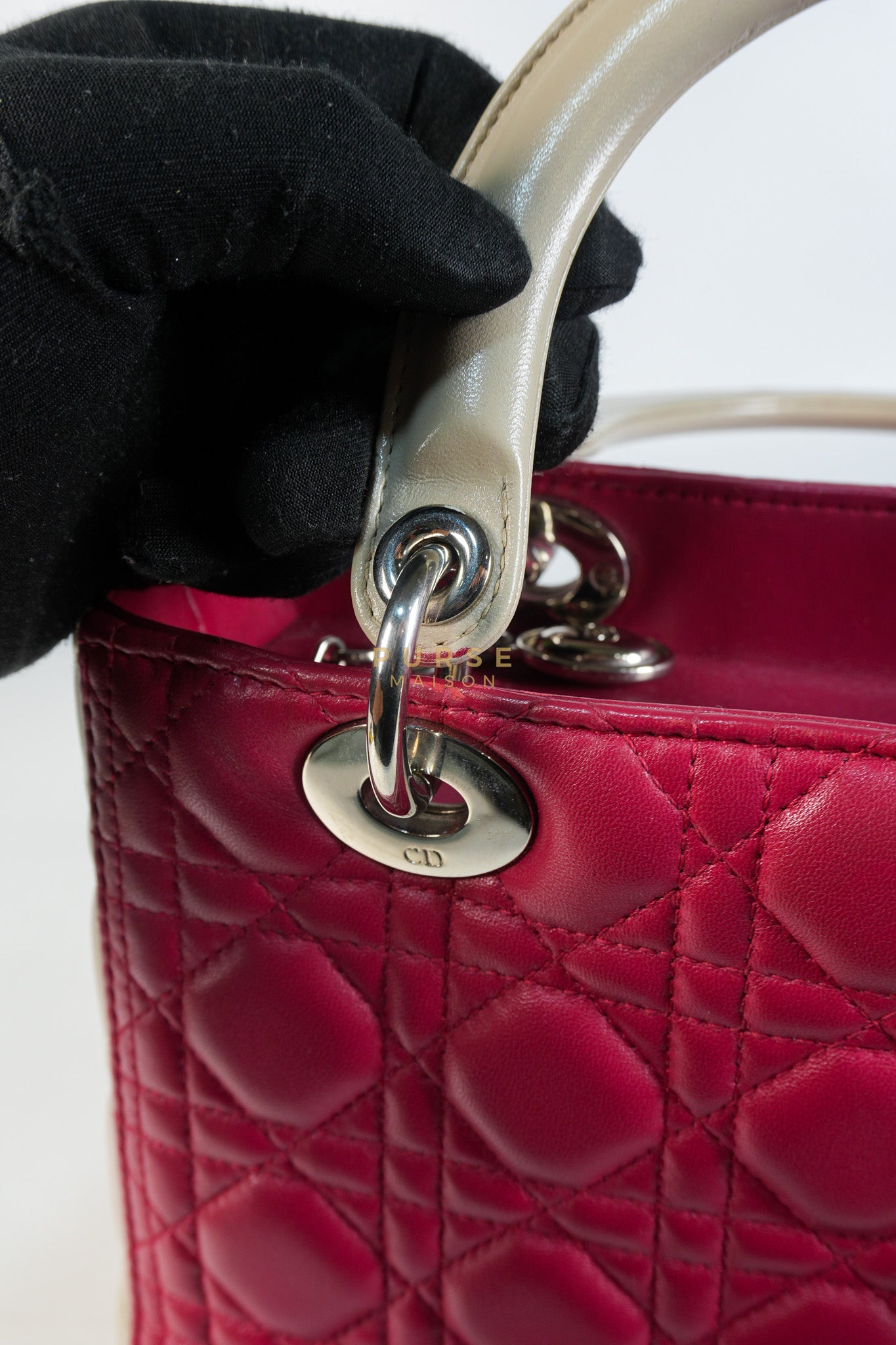 Lady Dior Medium in Rose Sorbet Quilted Cannage Leather & Silver Hardware | Purse Maison Luxury Bags Shop