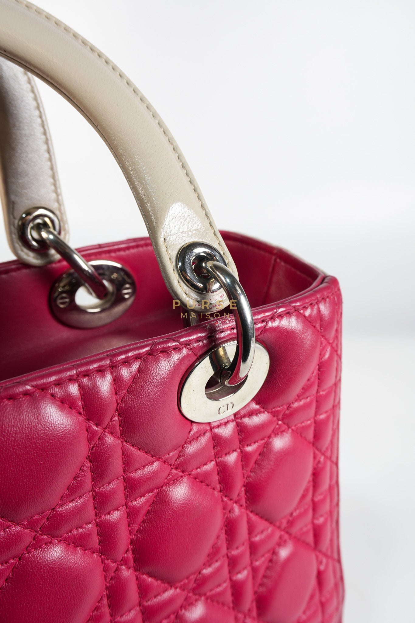 Lady Dior Medium in Rose Sorbet Quilted Cannage Leather & Silver Hardware | Purse Maison Luxury Bags Shop