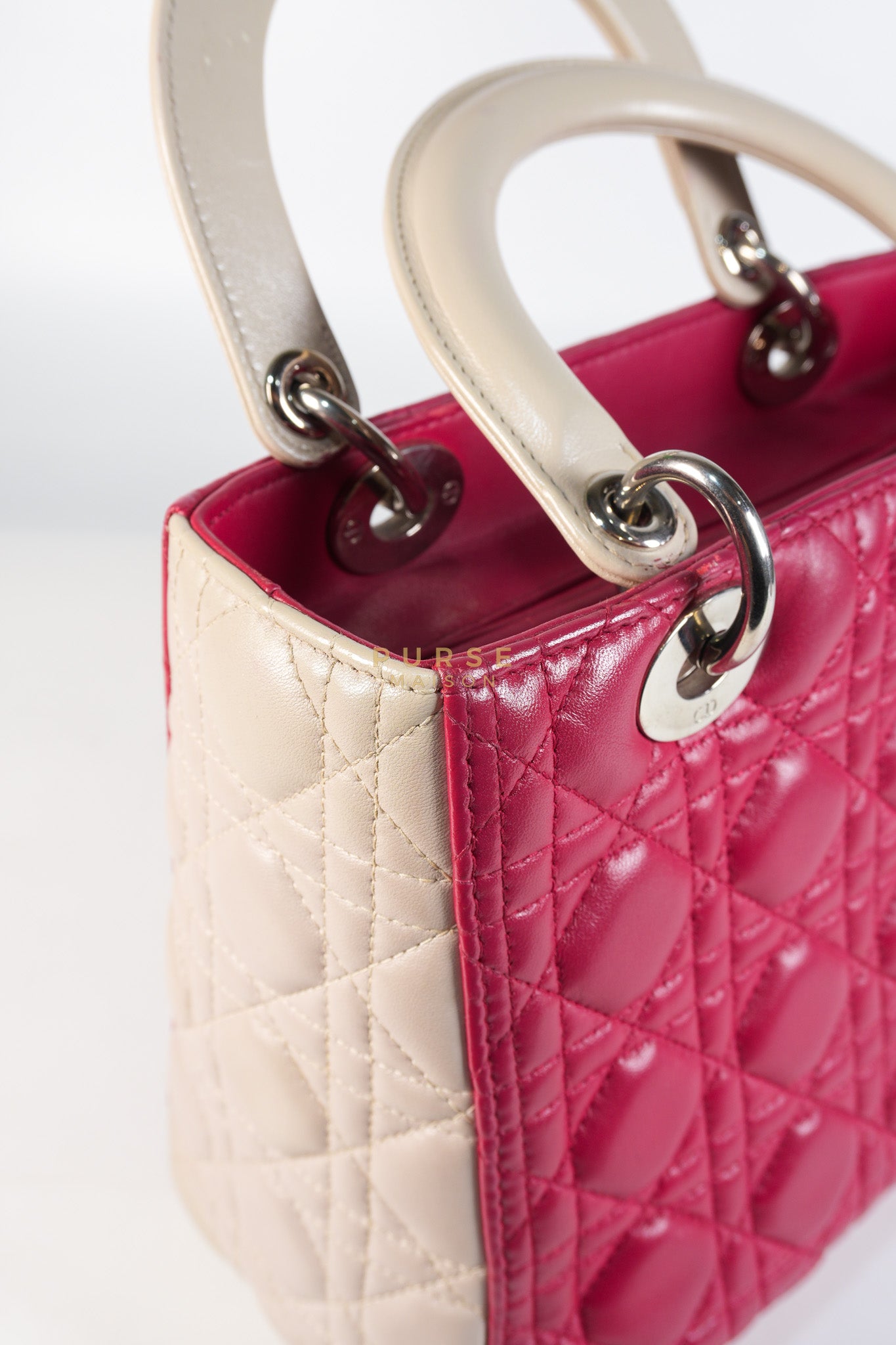 Lady Dior Medium in Rose Sorbet Quilted Cannage Leather & Silver Hardware | Purse Maison Luxury Bags Shop