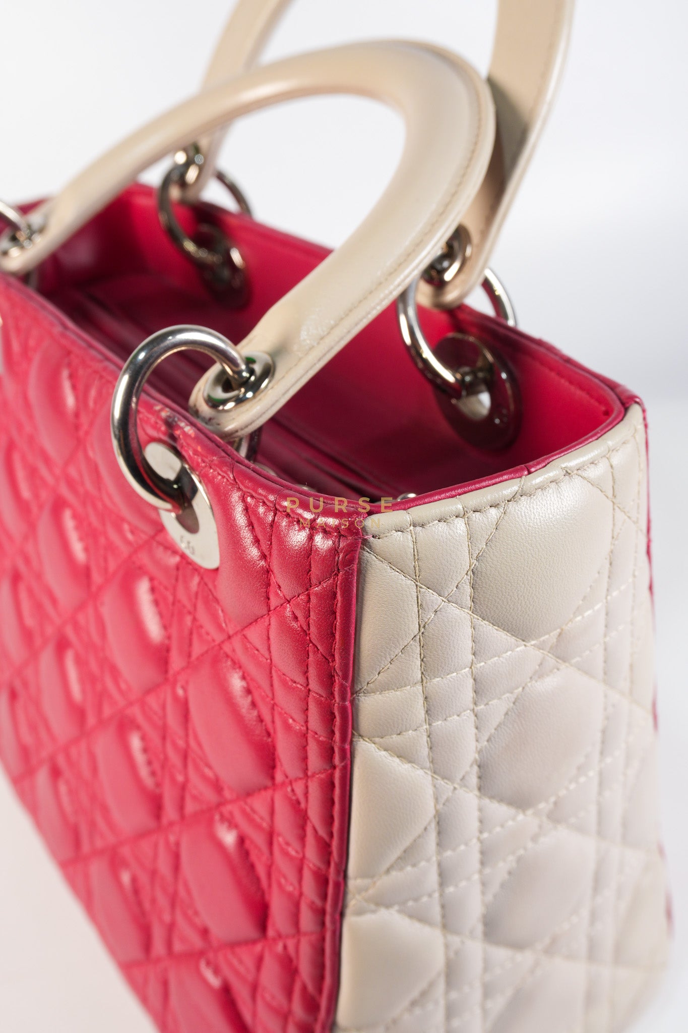Lady Dior Medium in Rose Sorbet Quilted Cannage Leather & Silver Hardware | Purse Maison Luxury Bags Shop