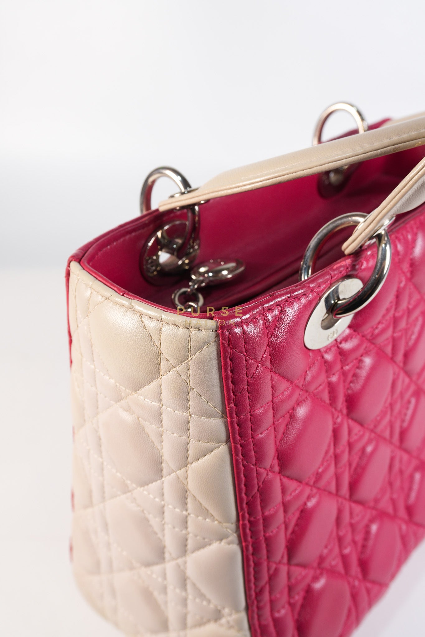 Lady Dior Medium in Rose Sorbet Quilted Cannage Leather & Silver Hardware | Purse Maison Luxury Bags Shop