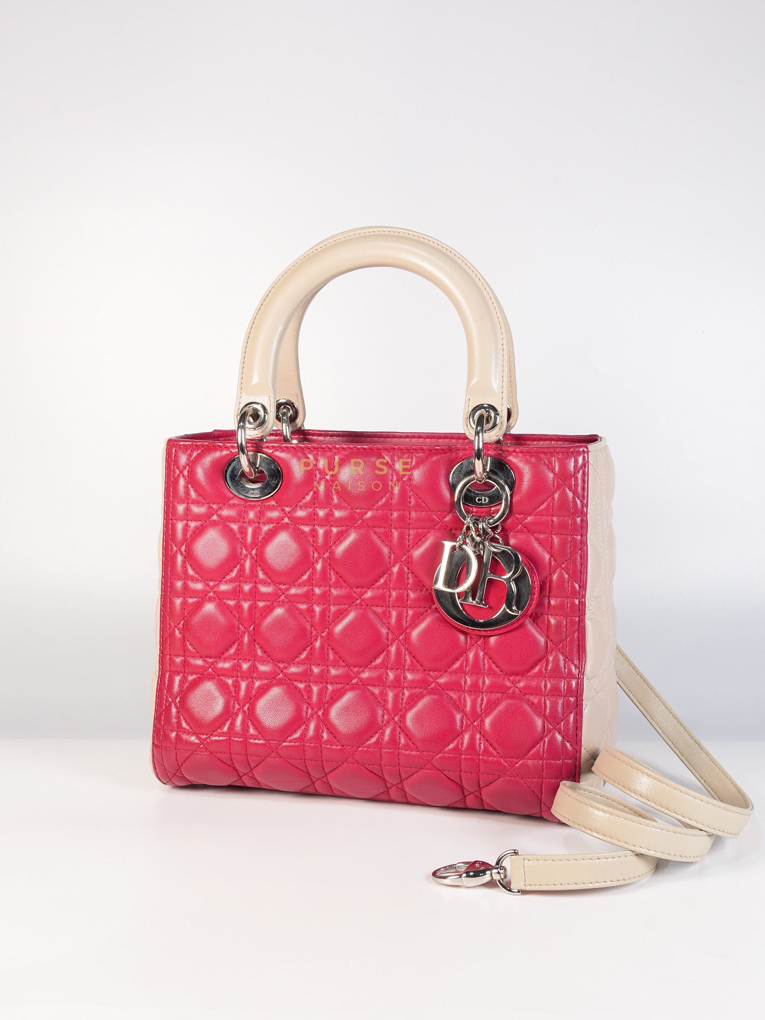 Lady Dior Medium in Rose Sorbet Quilted Cannage Leather & Silver Hardware | Purse Maison Luxury Bags Shop