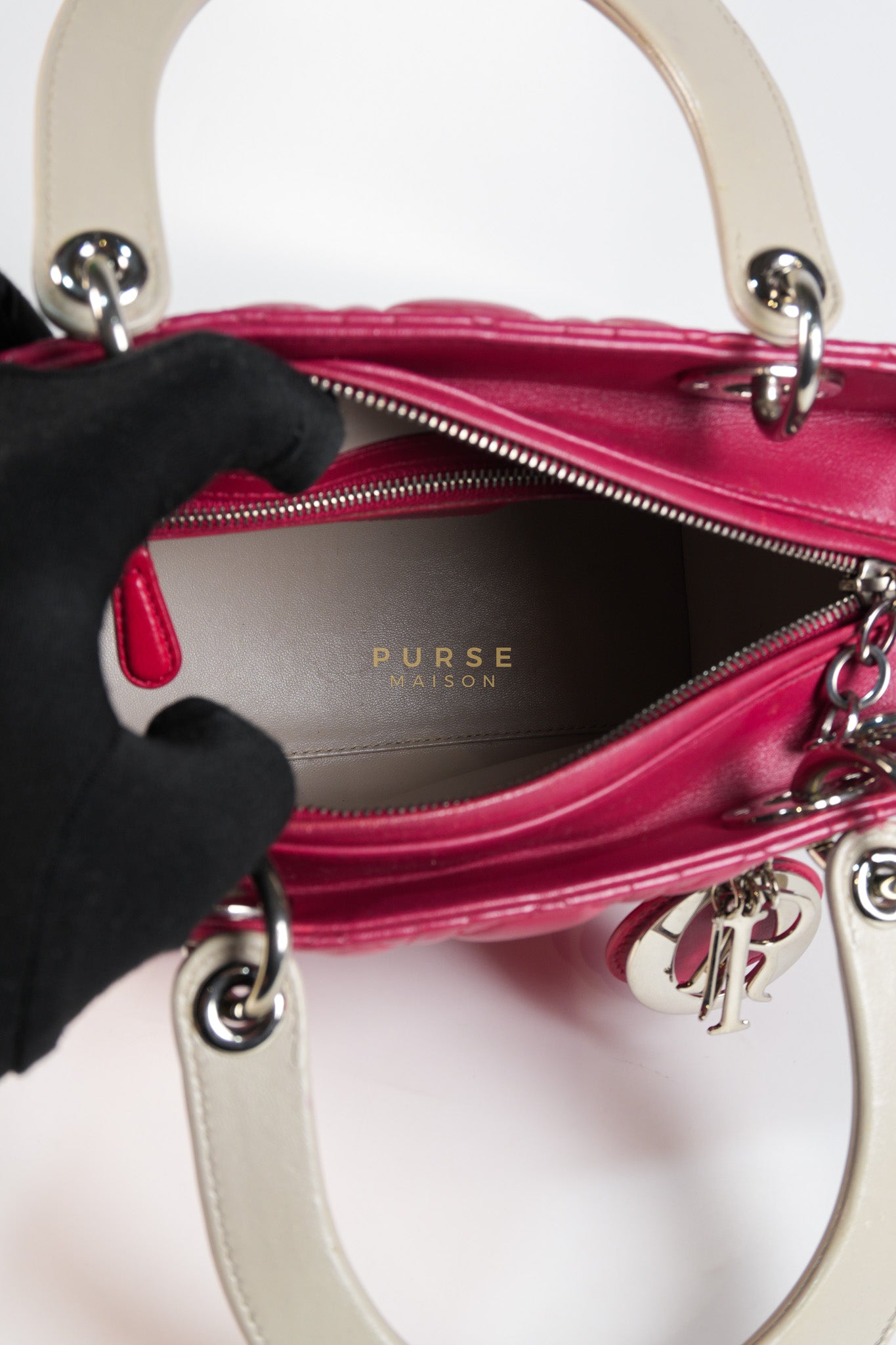 Lady Dior Medium in Rose Sorbet Quilted Cannage Leather & Silver Hardware | Purse Maison Luxury Bags Shop