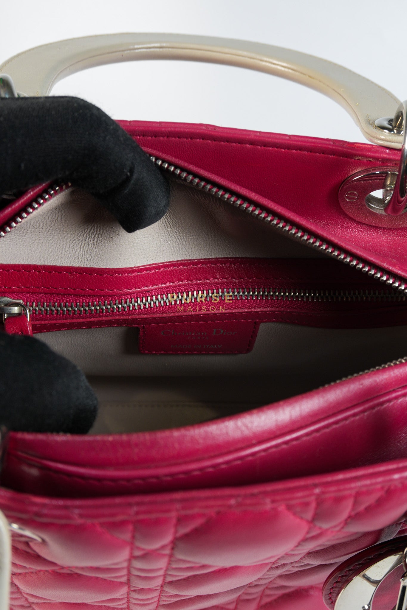 Lady Dior Medium in Rose Sorbet Quilted Cannage Leather & Silver Hardware | Purse Maison Luxury Bags Shop