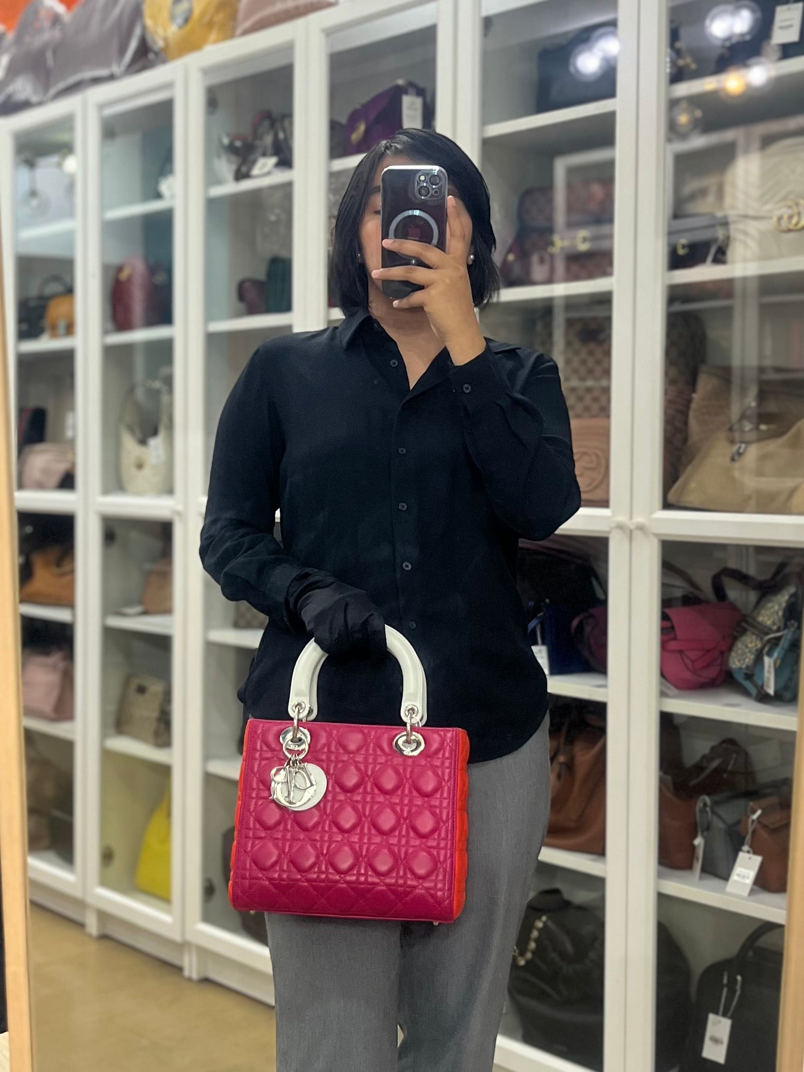 Lady Dior Medium Tricolor Cannage Quilted Lambskin Leather | Purse Maison Luxury Bags Shop