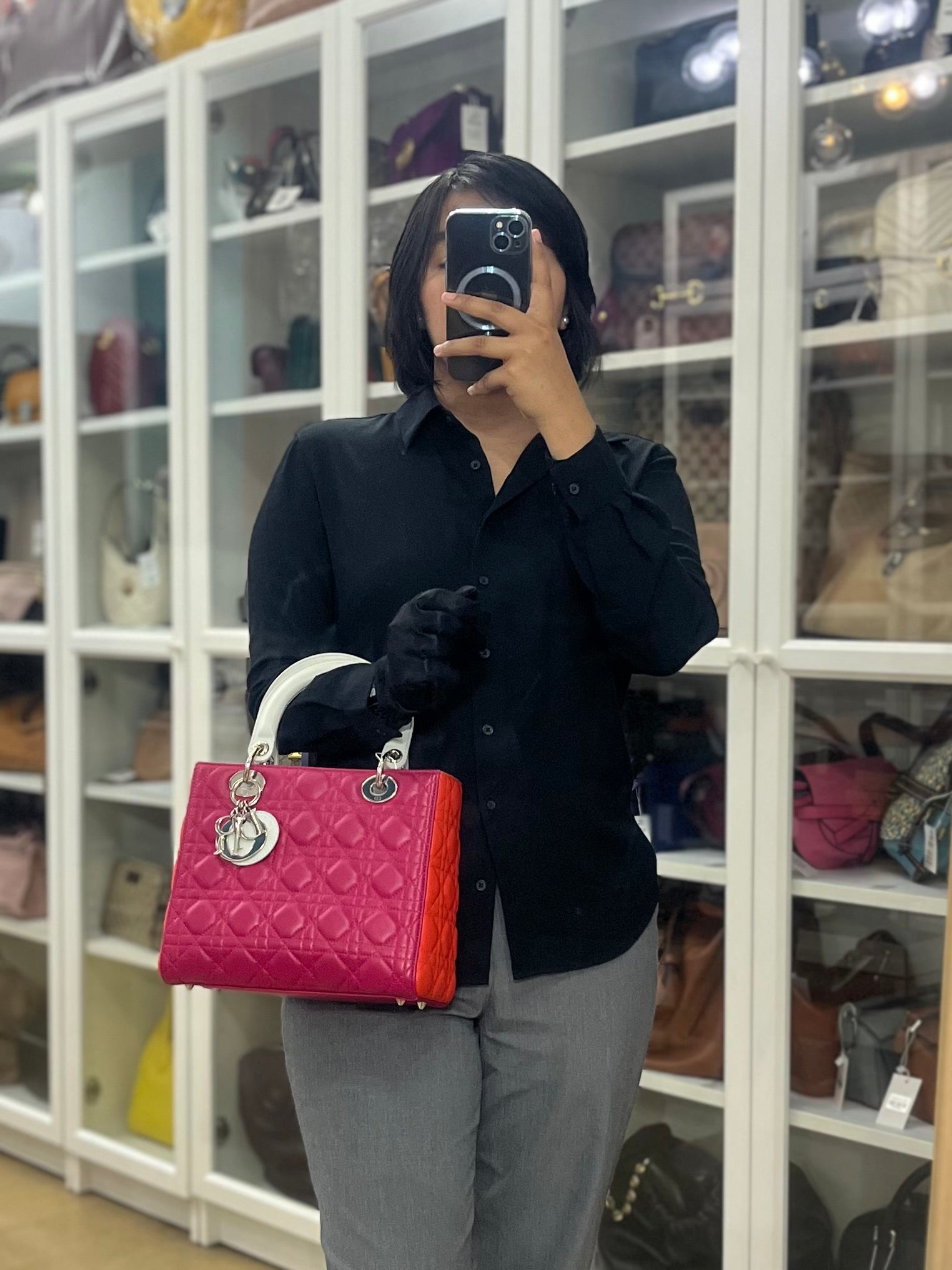 Lady Dior Medium Tricolor Cannage Quilted Lambskin Leather | Purse Maison Luxury Bags Shop