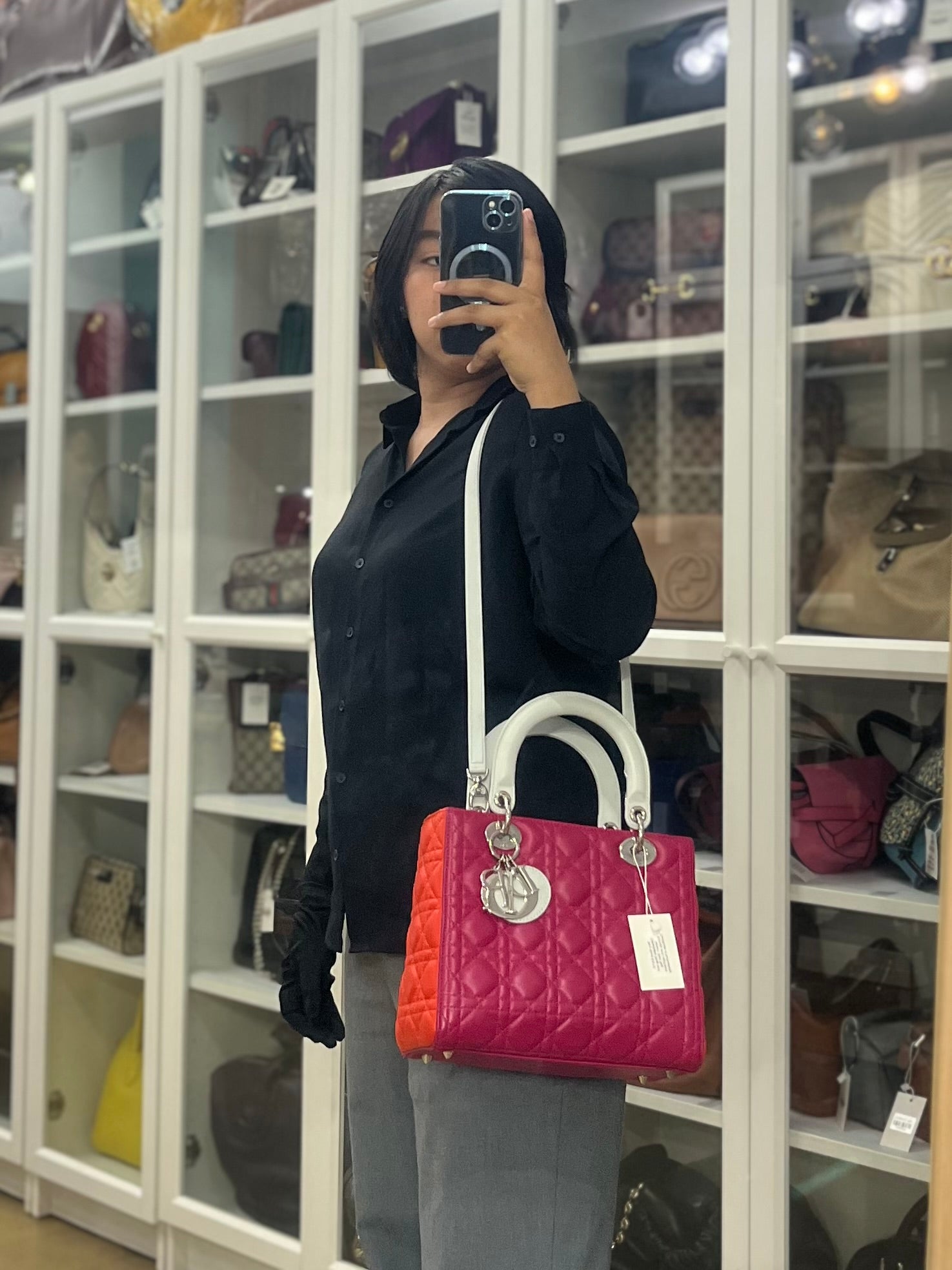 Lady Dior Medium Tricolor Cannage Quilted Lambskin Leather | Purse Maison Luxury Bags Shop