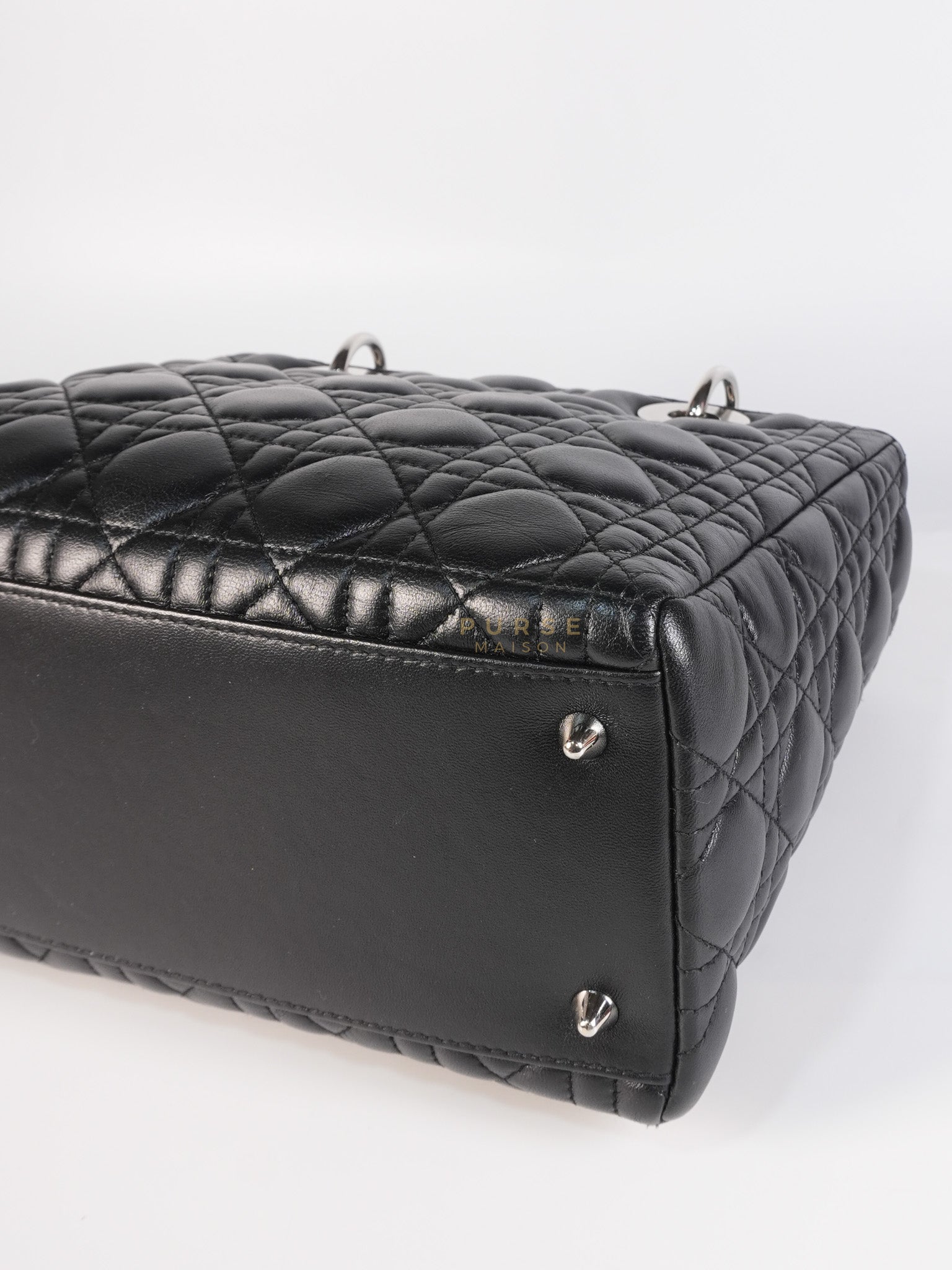 Lady Dior Medium Vintage In Black Cannage Lambskin Leather and Silver Hardware | Purse Maison Luxury Bags Shop