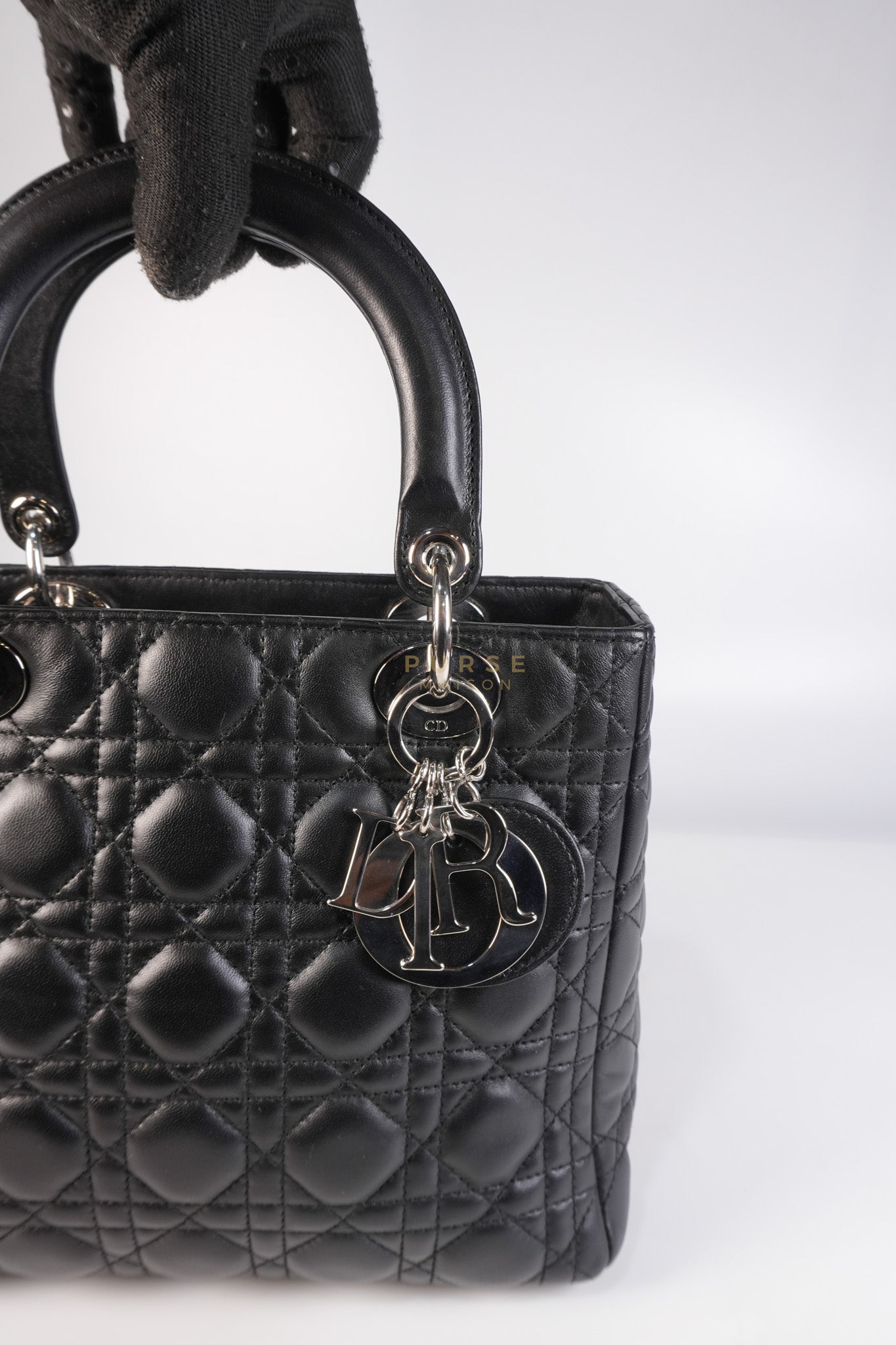 Lady Dior Medium Vintage In Black Cannage Lambskin Leather and Silver Hardware | Purse Maison Luxury Bags Shop