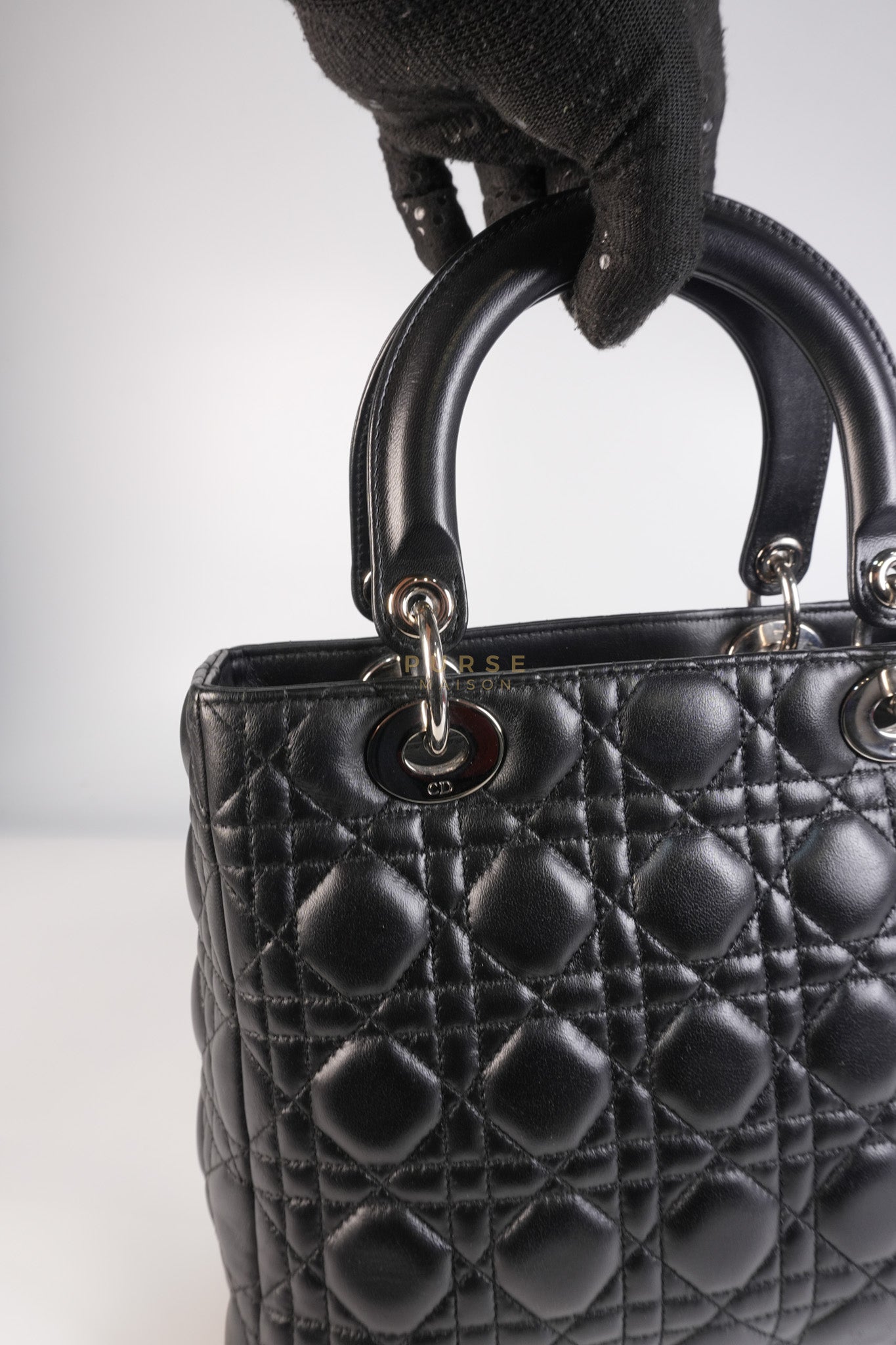 Lady Dior Medium Vintage In Black Cannage Lambskin Leather and Silver Hardware | Purse Maison Luxury Bags Shop