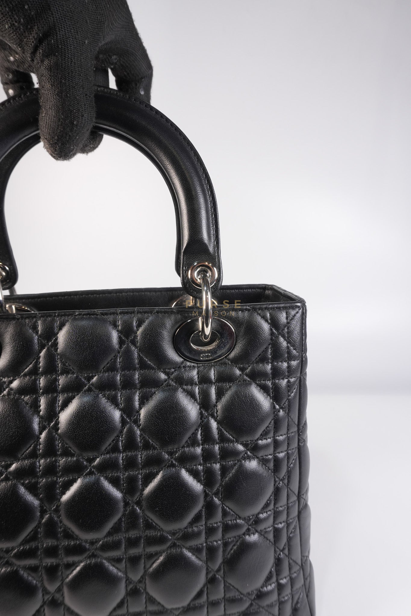 Lady Dior Medium Vintage In Black Cannage Lambskin Leather and Silver Hardware | Purse Maison Luxury Bags Shop